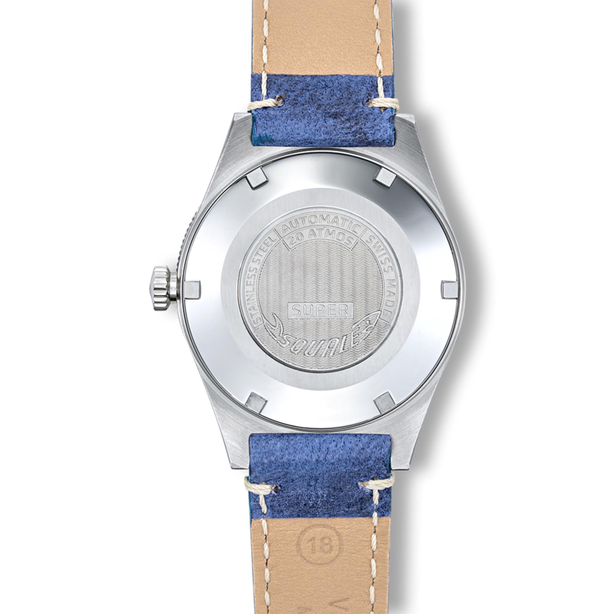 Squale Super-Squale Große Pfeile Automatik Blaues Zifferblatt Lederarmband Herren Uhr SUPERSSABL.PBL
