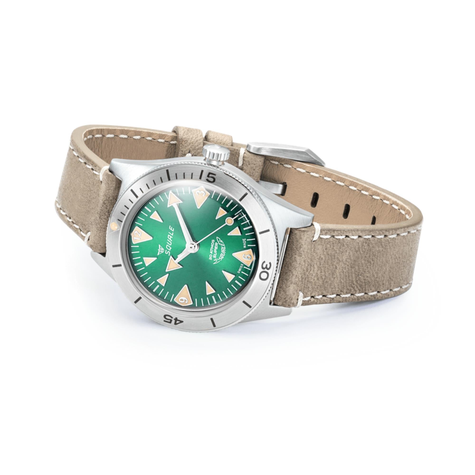 Squale Super-Squale Große Pfeile Automatik Grünes Zifferblatt Lederarmband Herren Uhr SUPERSSAGR.PTO