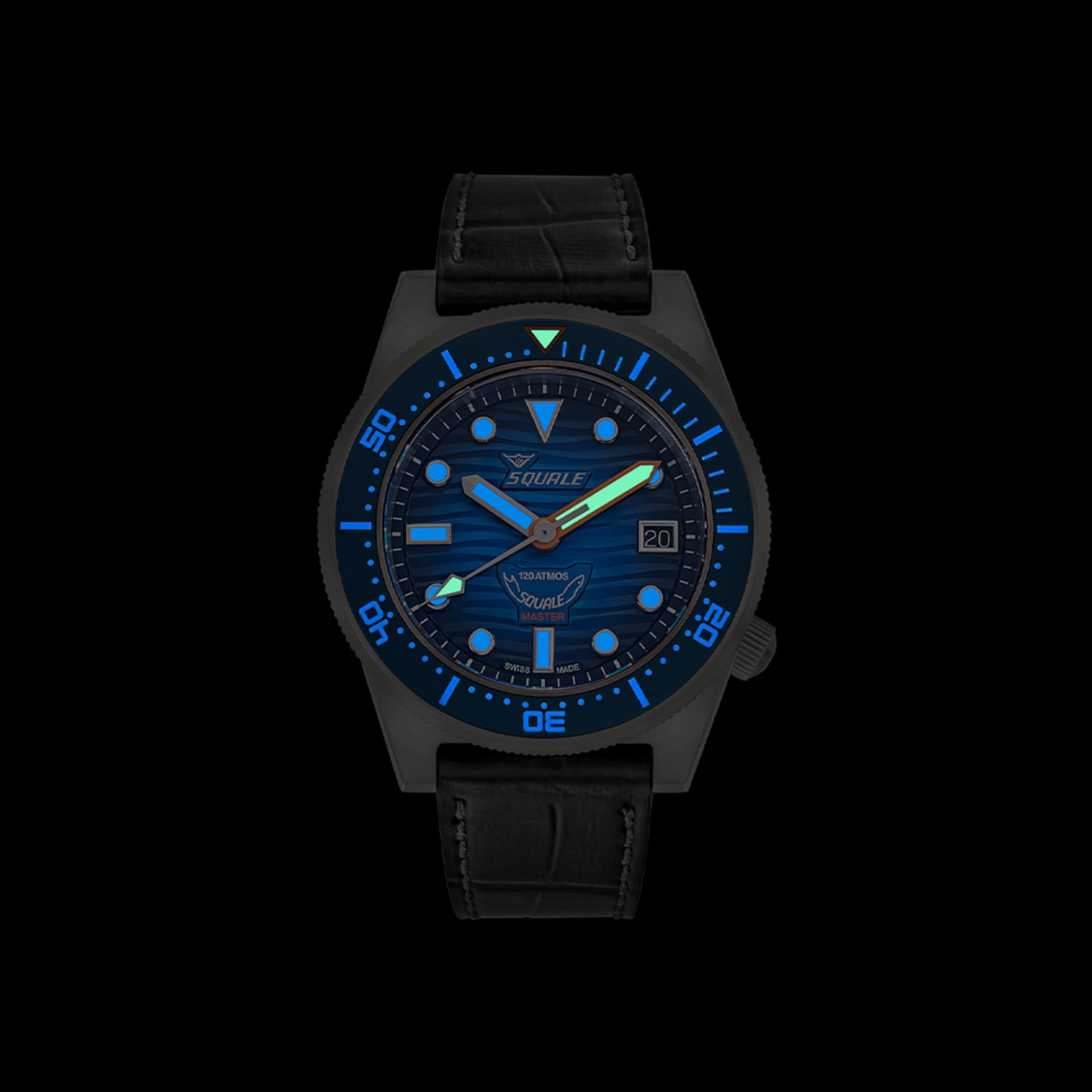 Squale Master Grand Bleu Automatik Blaues Zifferblatt Lederarmband Herren Uhr MASTIBLBL.RAL