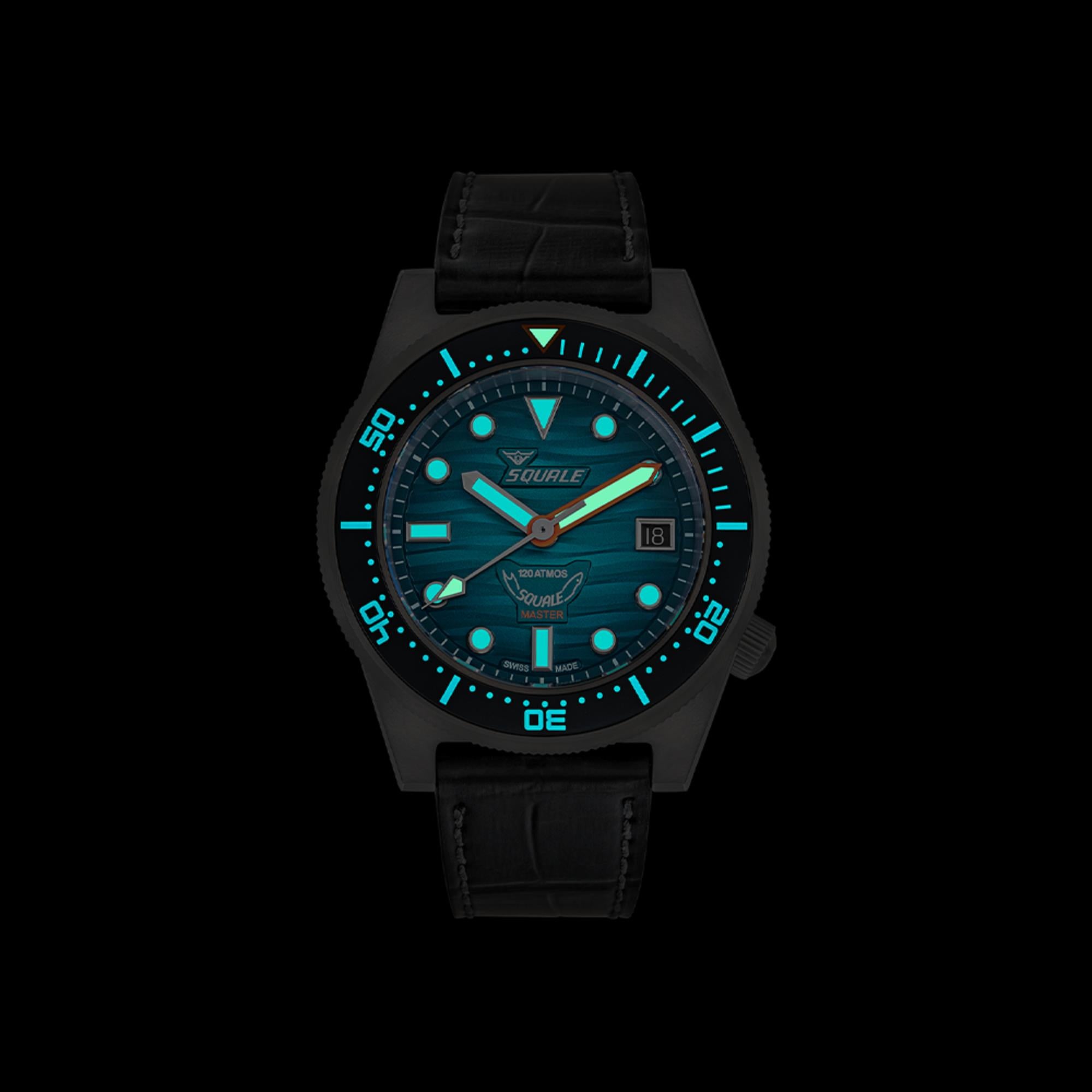 Squale Master Grand Vert Automatik Türkises Zifferblatt Lederarmband Herren Uhr MASTIBKGR.RAL