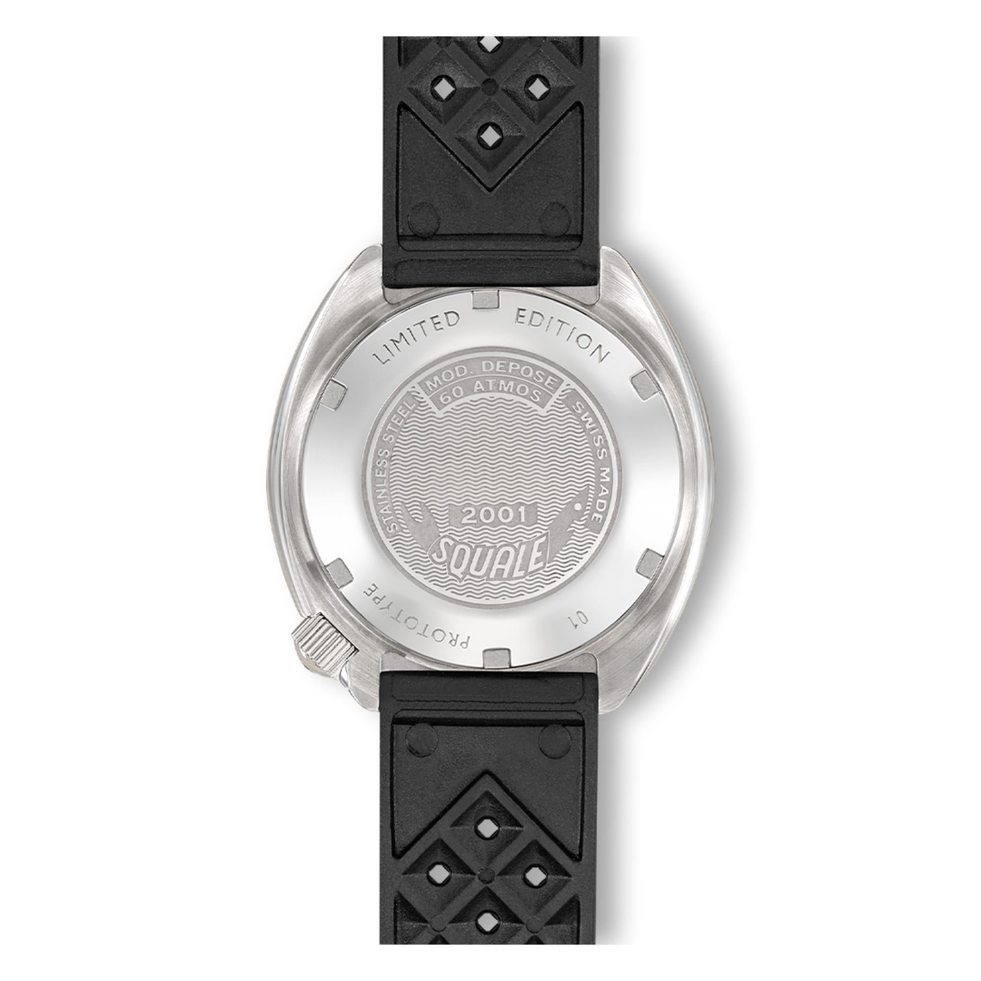 Squale 2001 Heritage Automatik Schwarzes Zifferblatt Gummiarmband Herren Uhr 2001LAVAL.HT