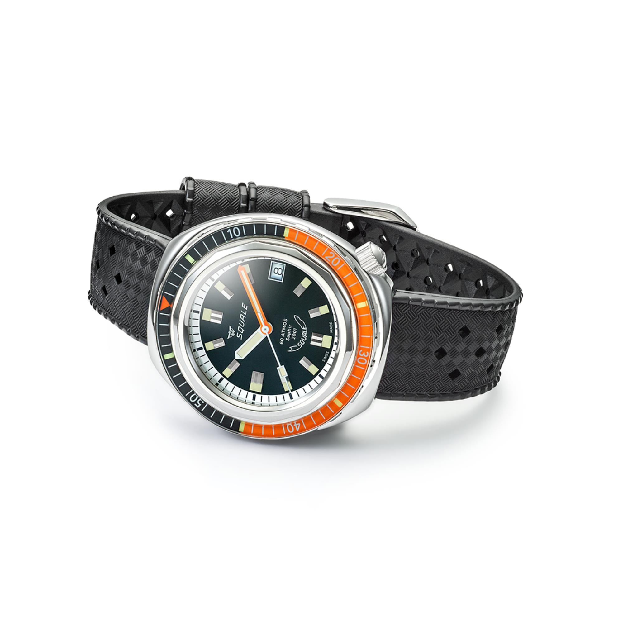 Squale 2001 Heritage Automatik Schwarzes Zifferblatt Gummiarmband Herren Uhr 2001LAVAL.HT