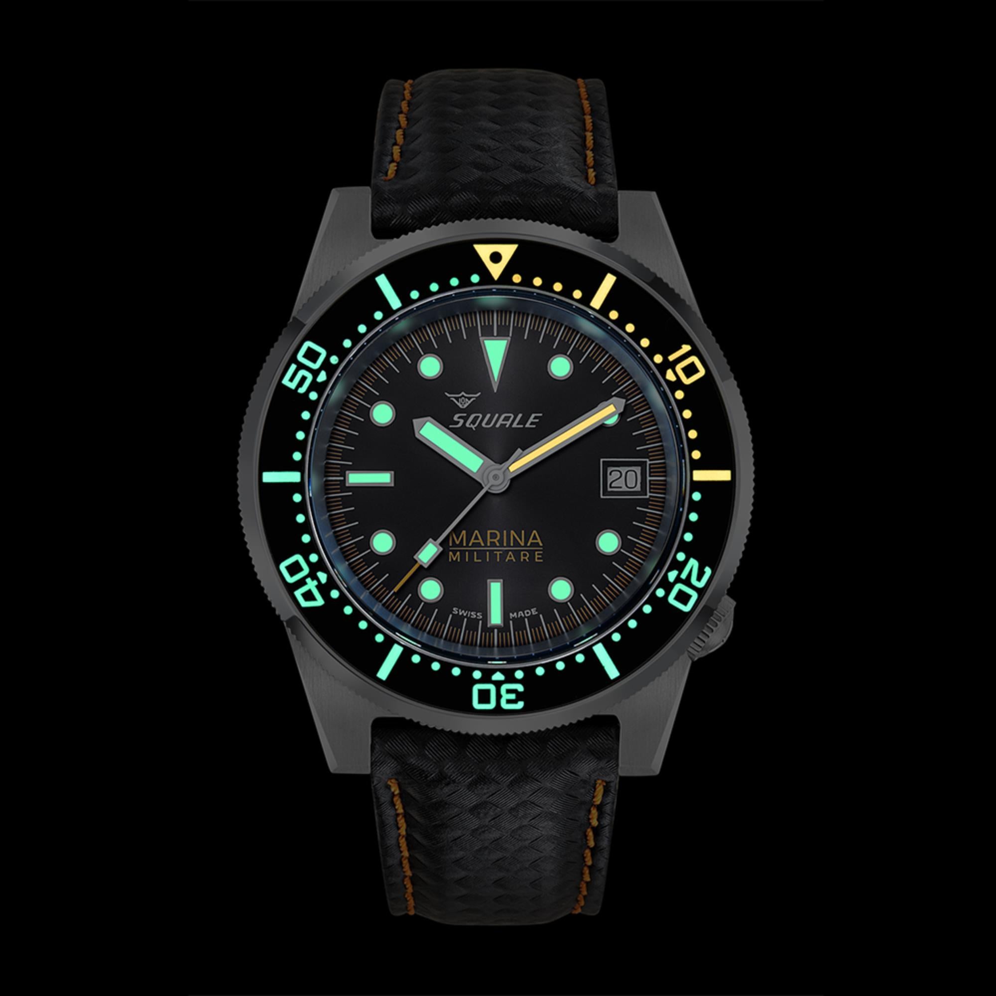 Squale 1521 Marina Militare Automatik Schwarzes Zifferblatt Mikrofaserarmband Herren Uhr 1521MARINA.MIBK