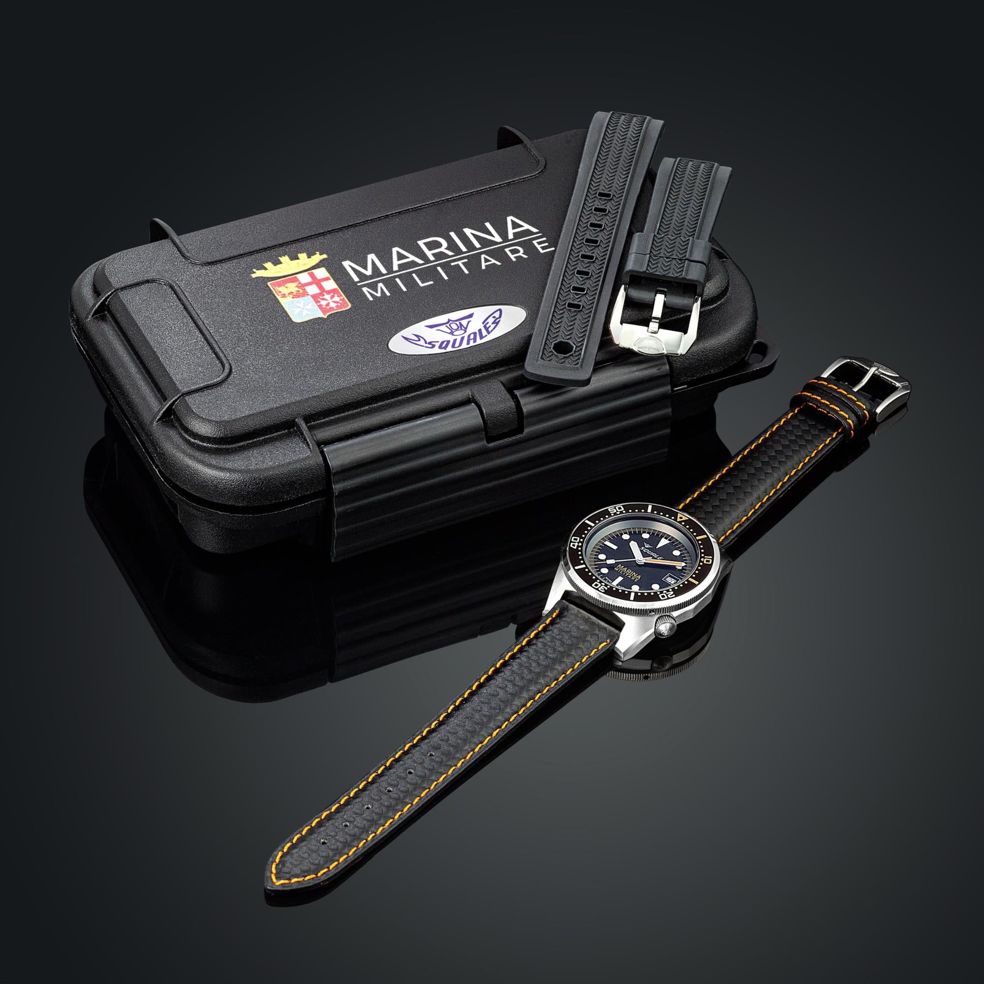 Squale 1521 Marina Militare Automatik Schwarzes Zifferblatt Mikrofaserarmband Herren Uhr 1521MARINA.MIBK