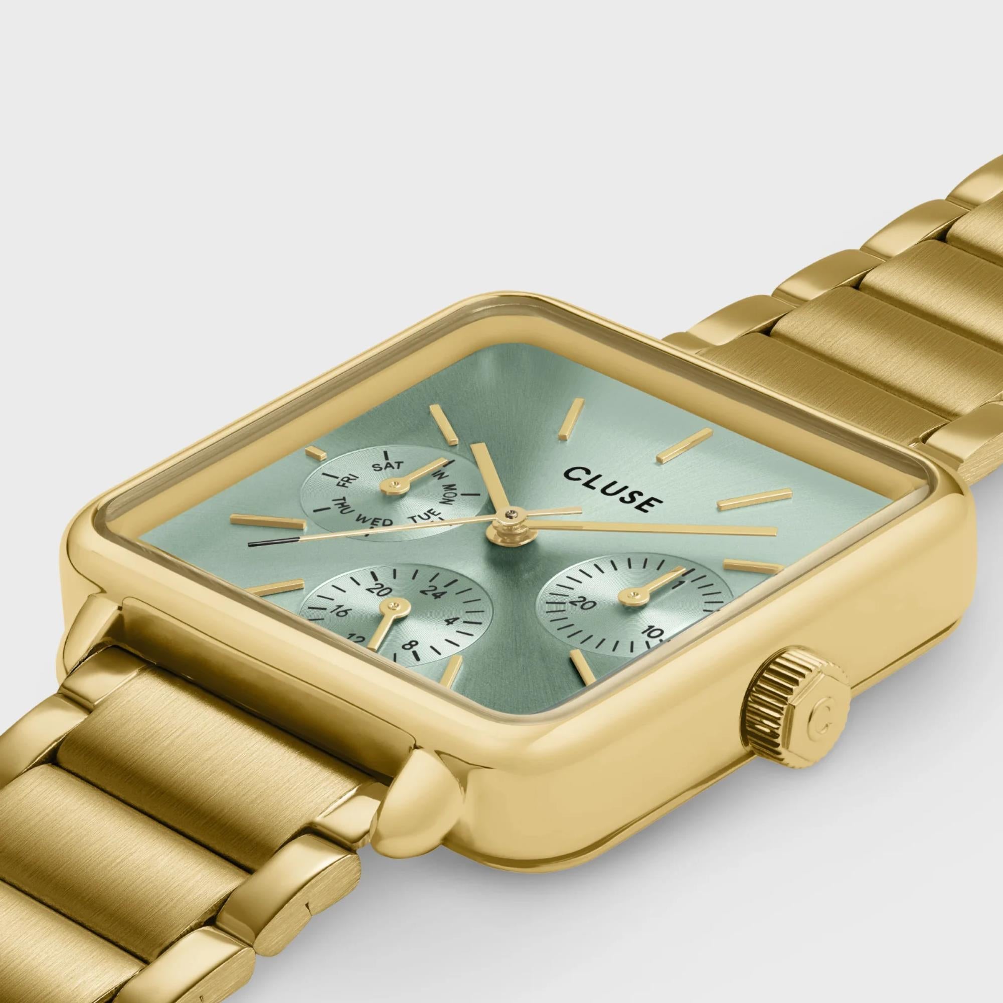 CLUSE La Tétragone Quarz Chronograph Grünes Zifferblatt Stahlarmband Damenuhr CW13805
