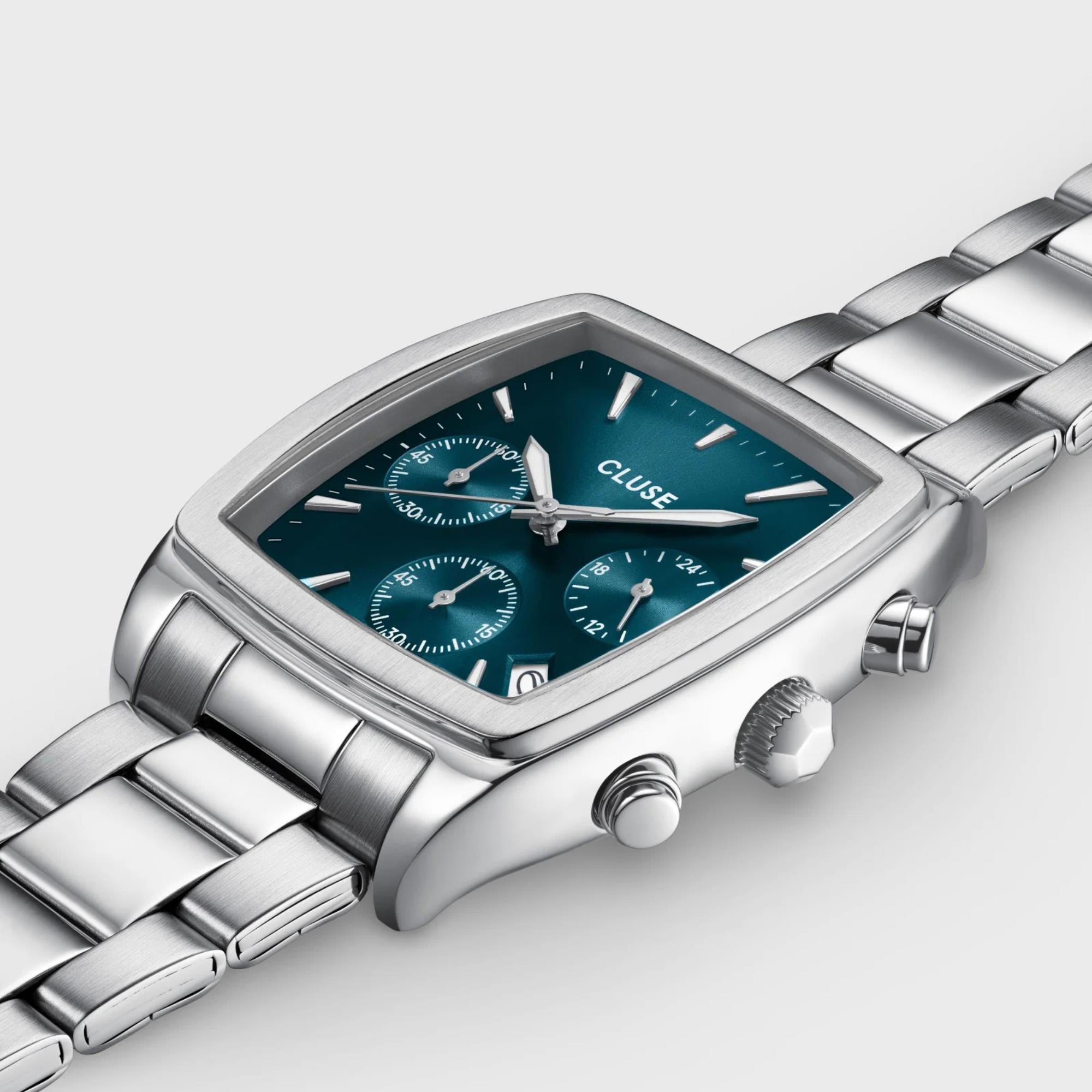 Reloj de hombre CLUSE Quartaut cronógrafo cuarzo con esfera azul y correa de acero CW52001