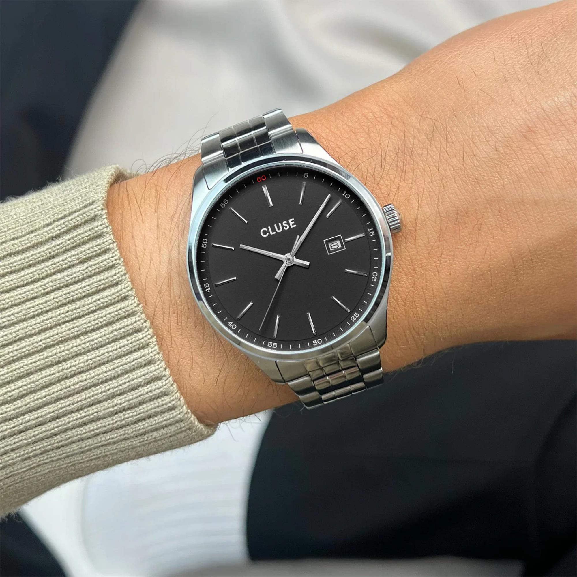 CLUSE Anthéor Quarz Schwarzes Zifferblatt Stahlarmband Herren Uhr CW20904