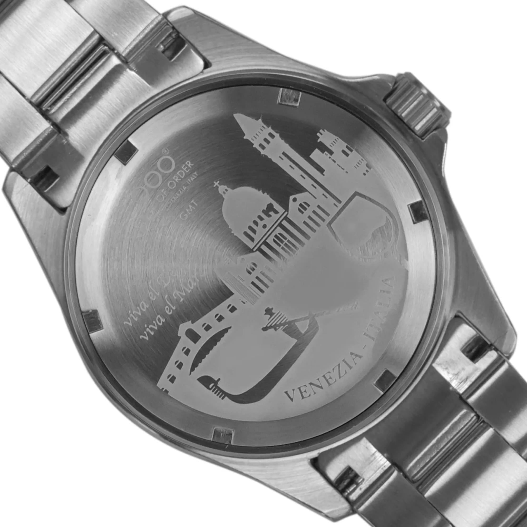 Out of Order Swiss GMT Venezia Ultra Gebürstetes Grünes Zifferblatt Stahlarmband Herren Uhr OOO.001-19.VE.SS
