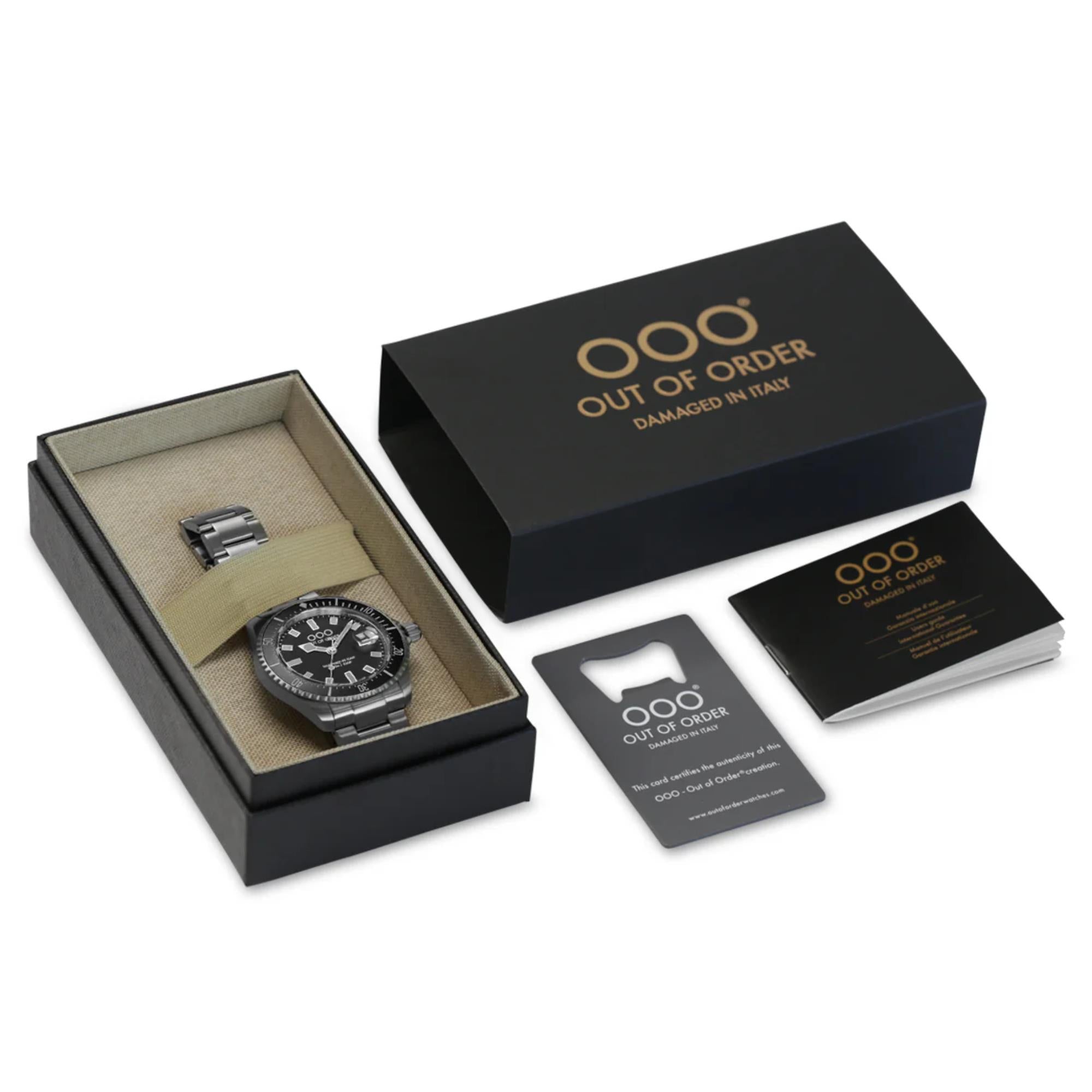Out of Order Casanova Ultra Brushed Quartz Black Dial Steel Strap Men's Watch OOO.001-27.NE.GR.SS