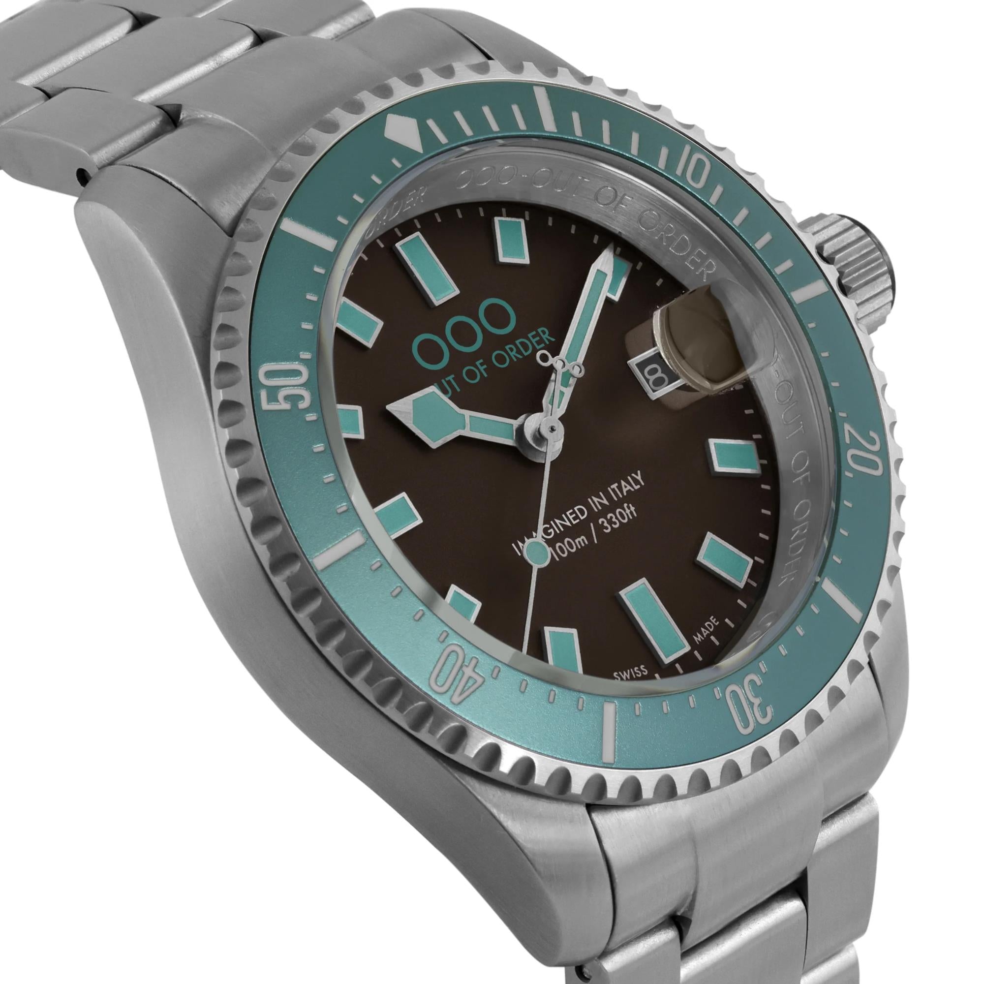 Out of Order Casanova Ultra Gebürsteter Quarz Braunes Zifferblatt Stahlarmband Herren Uhr OOO.001-27.TU.MS.SS