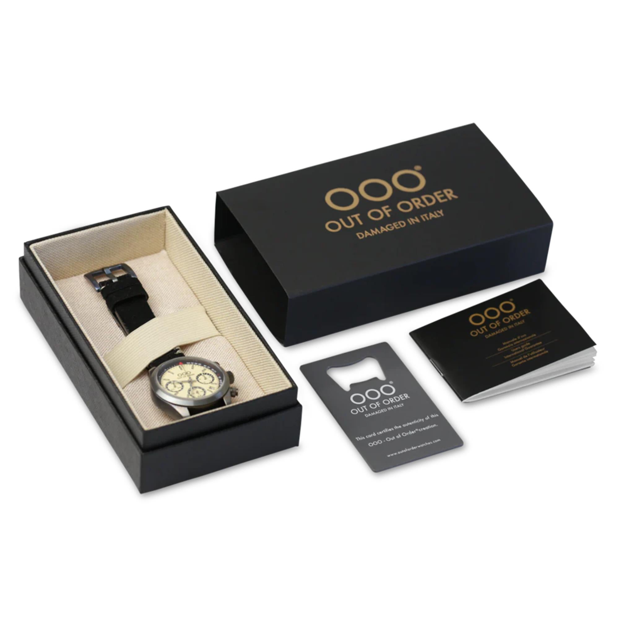 Out of Order Sporty Cronografo Quartz Cream Dial Leather Strap Women's Watch OOO.001-23.CR.NE