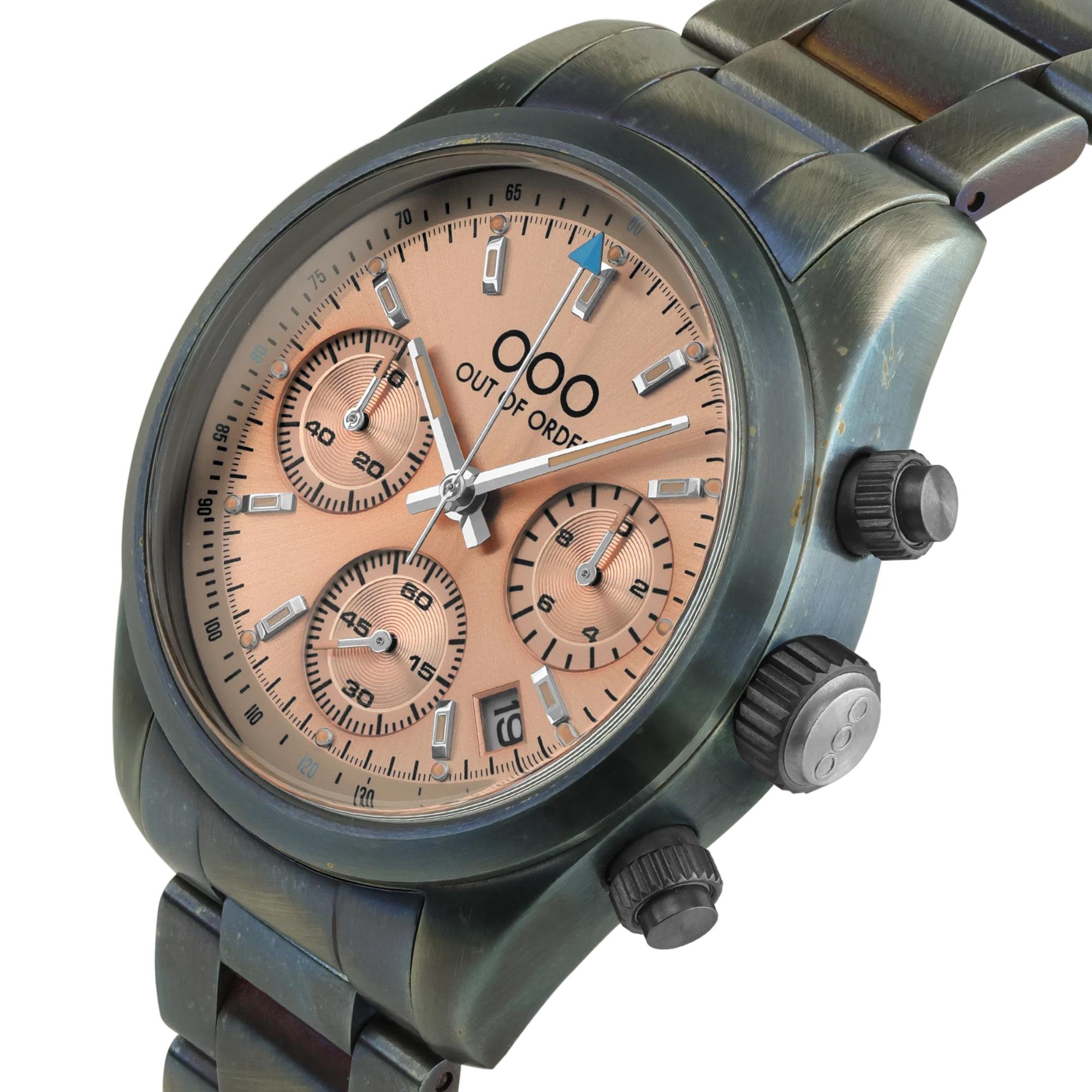 Out of Order Sporty Cronografo Quartz Peach Dial Steel Strap Watch OOO.001-23.PE.AC