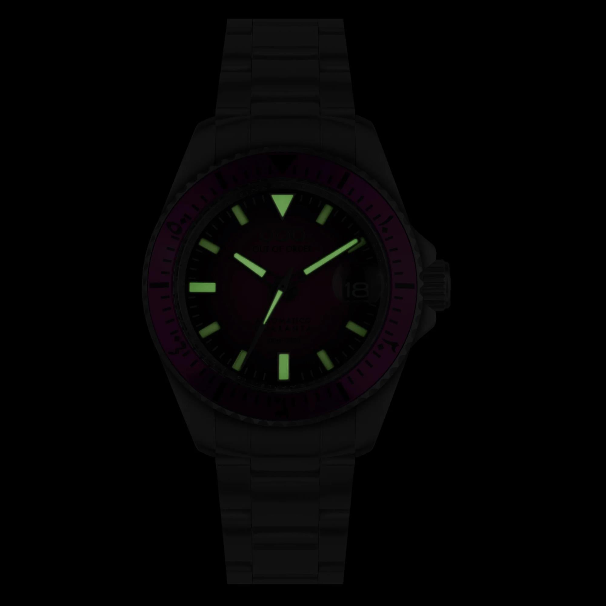 Out of Order Automatico Quaranta Ultra Gebürstet Magenta Zifferblatt Stahlarmband Herren Uhr OOO.001-21.FX.SS