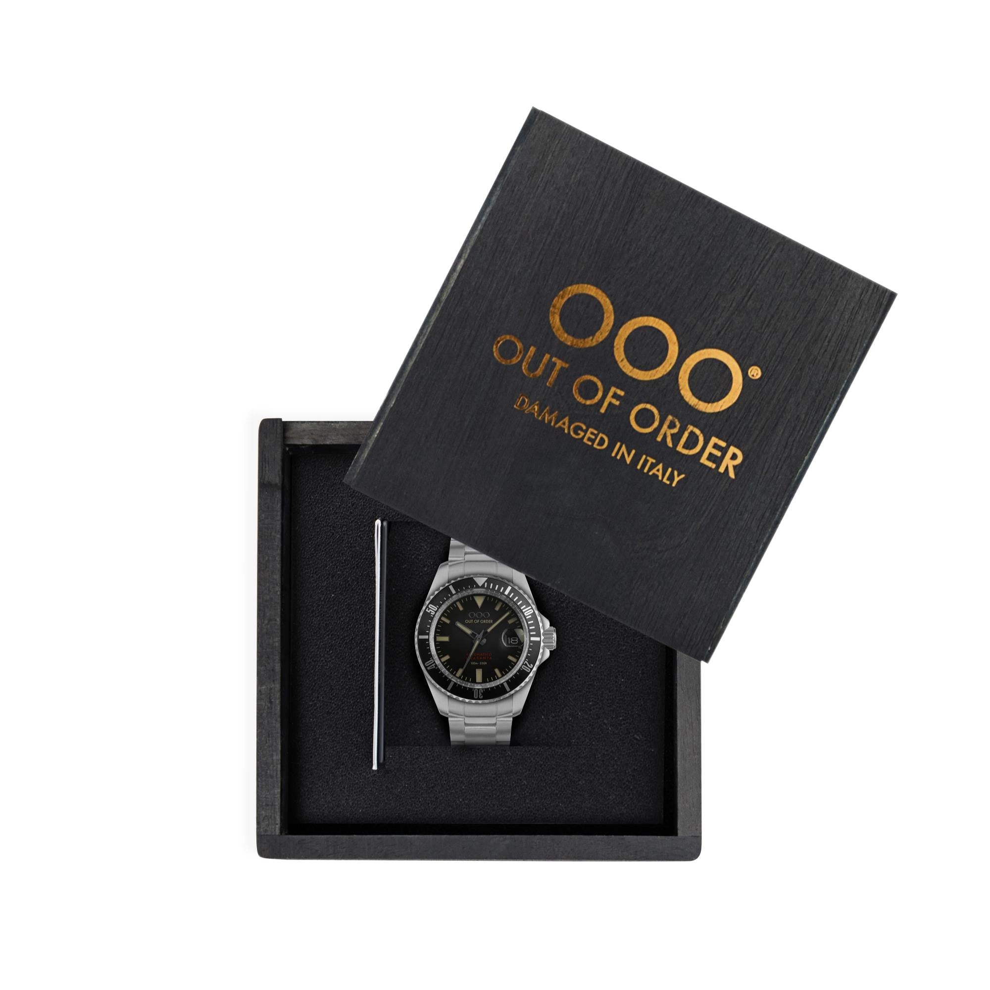 Out Of Order Automatico Quaranta Ultra Brushed Black Dial Steel Strap Men's Watch OOO.001-21.NE.SS