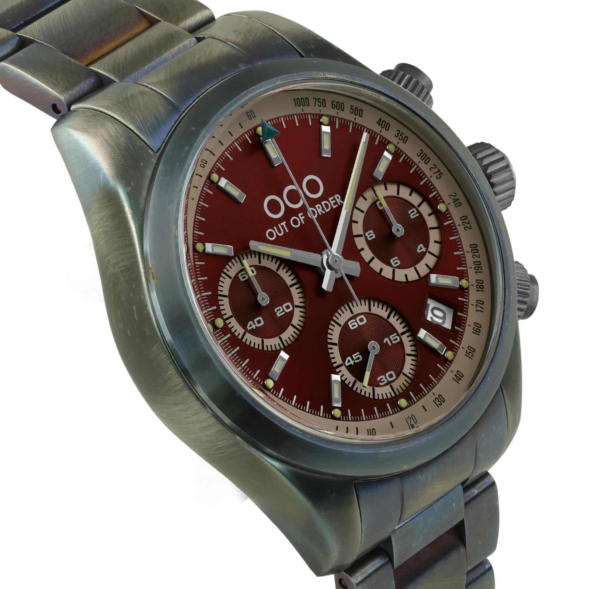 Out of Order Sporty Chronograph Quarz Rotes Zifferblatt Stahlarmband Herren Uhr OOO.001-23.RO.AC