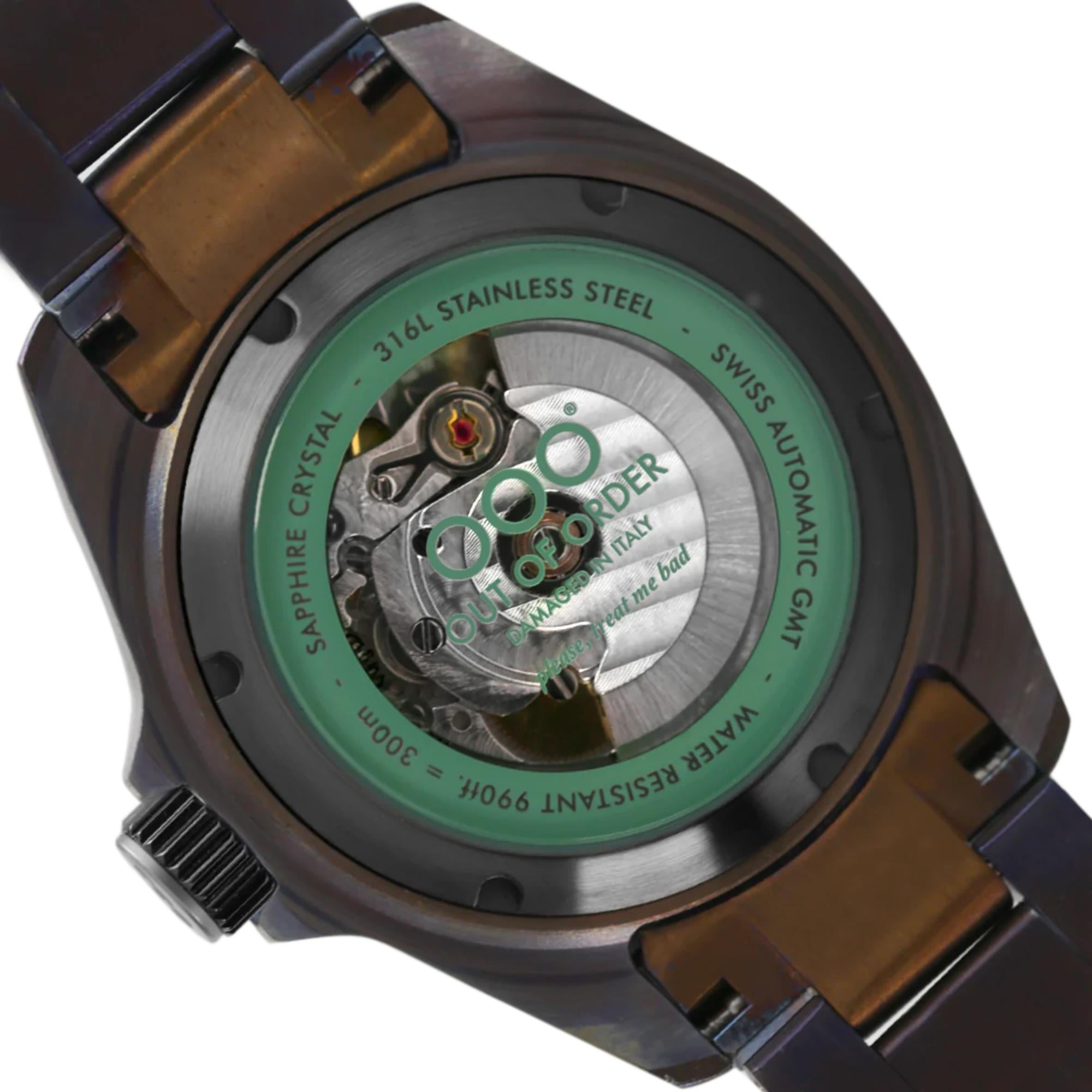 Out Of Order Green Trecento GMT Automatic Green Dial Steel Strap Men's Watch OOO.001-24.VE