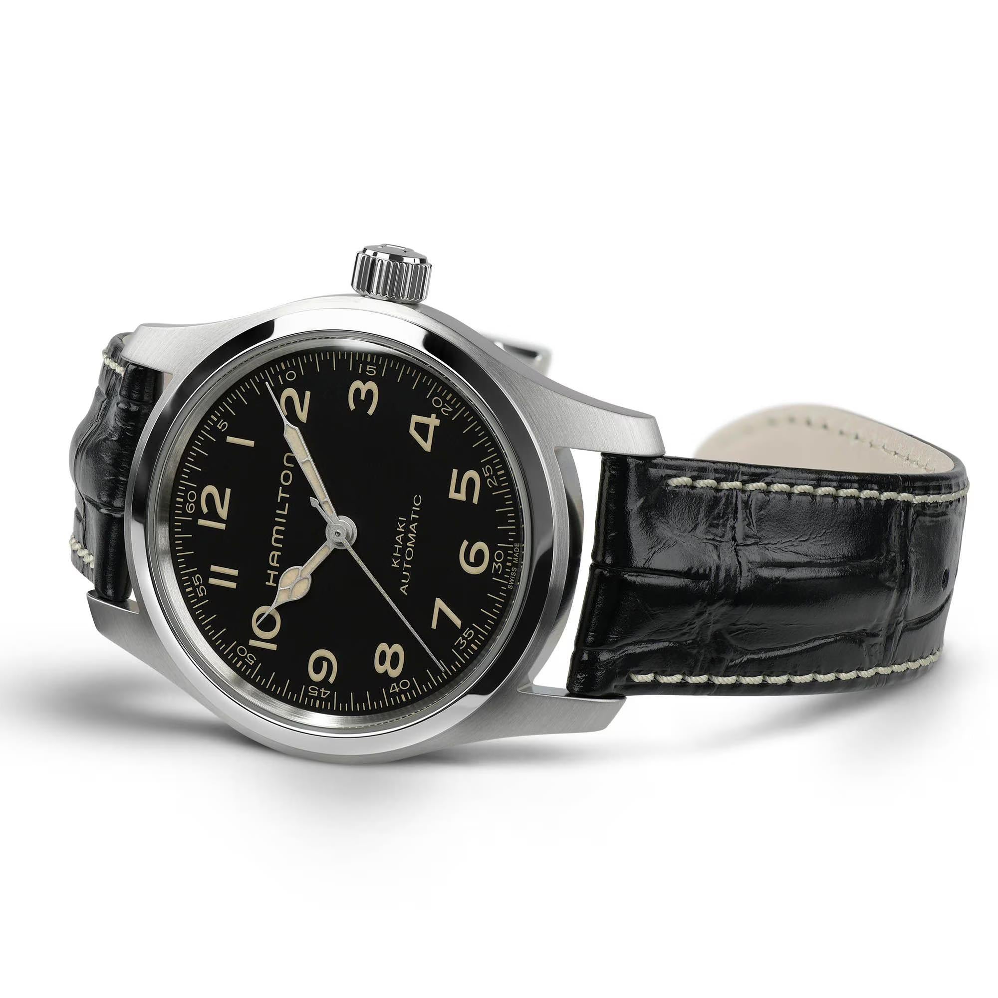 Hamilton Khaki Field 42mm Black Dial Mens Automatic Watch Bracelet Bundle H70605732
