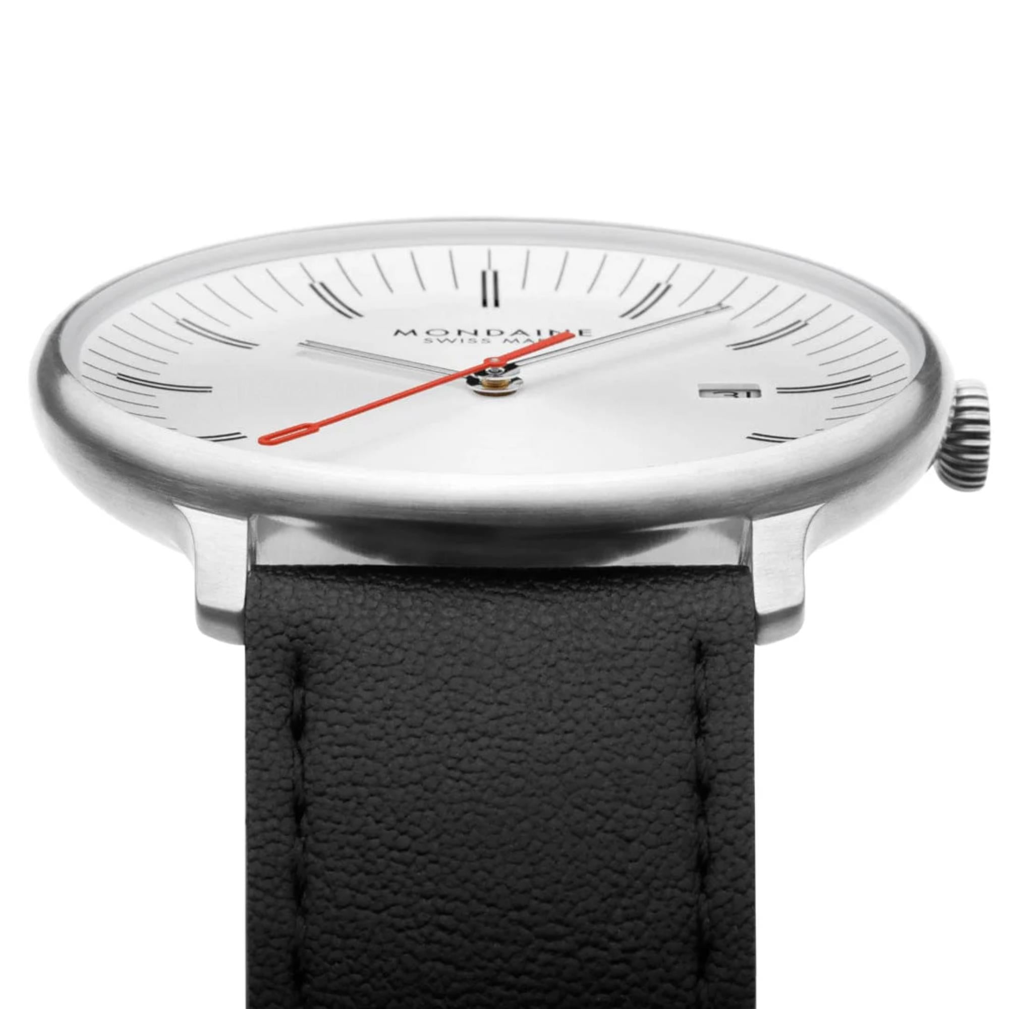 Mondaine Doppio Quarz Off-White Zifferblatt Lederarmband Herren Uhr MLE.41210.LBV
