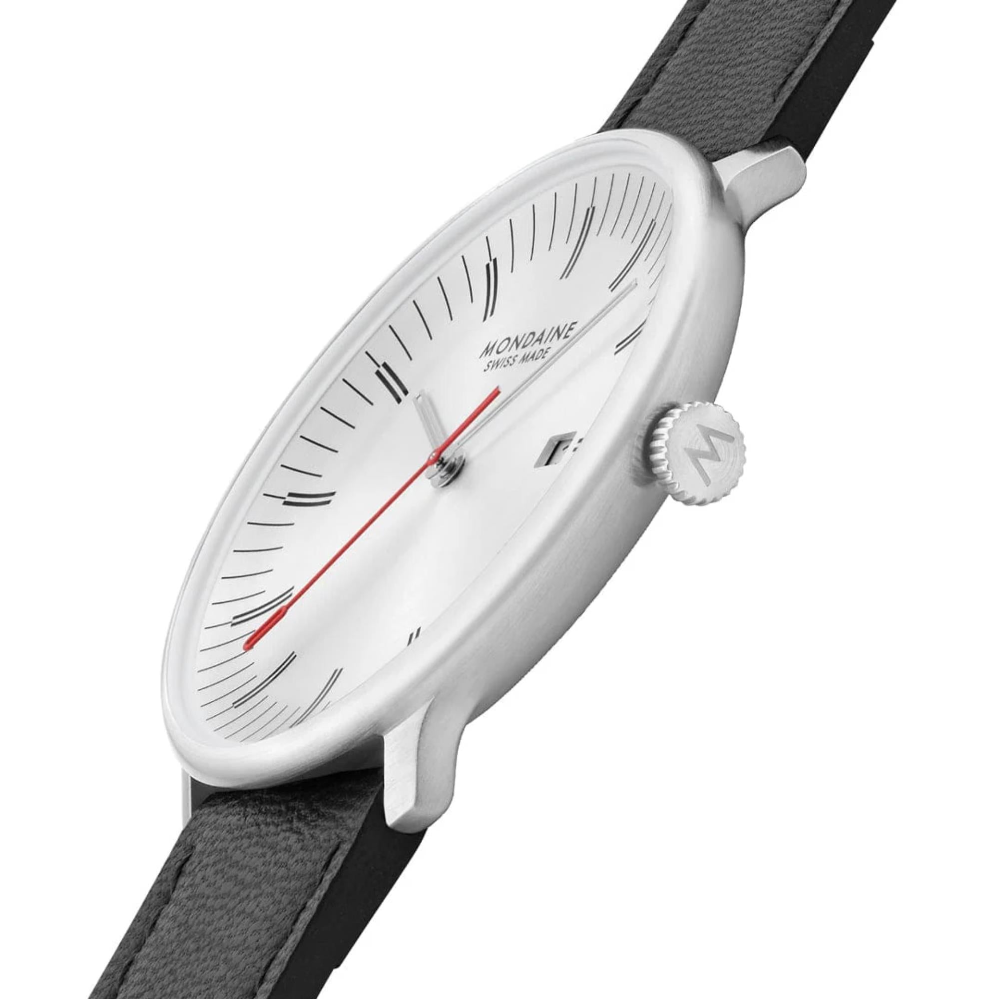 Mondaine Doppio Quarz Off-White Zifferblatt Lederarmband Herren Uhr MLE.41210.LBV