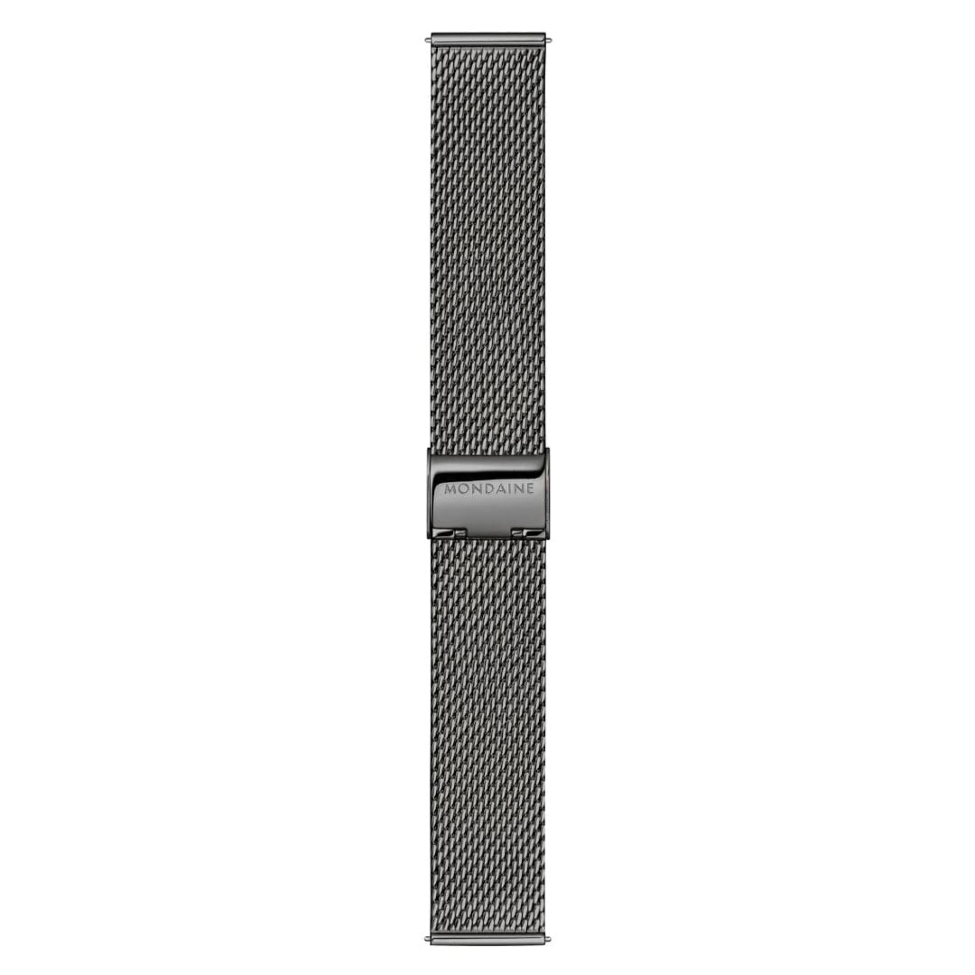 Mondaine Doppio Quarz Schwarzes Zifferblatt Stahlarmband Herren Uhr MLE.41220.SM