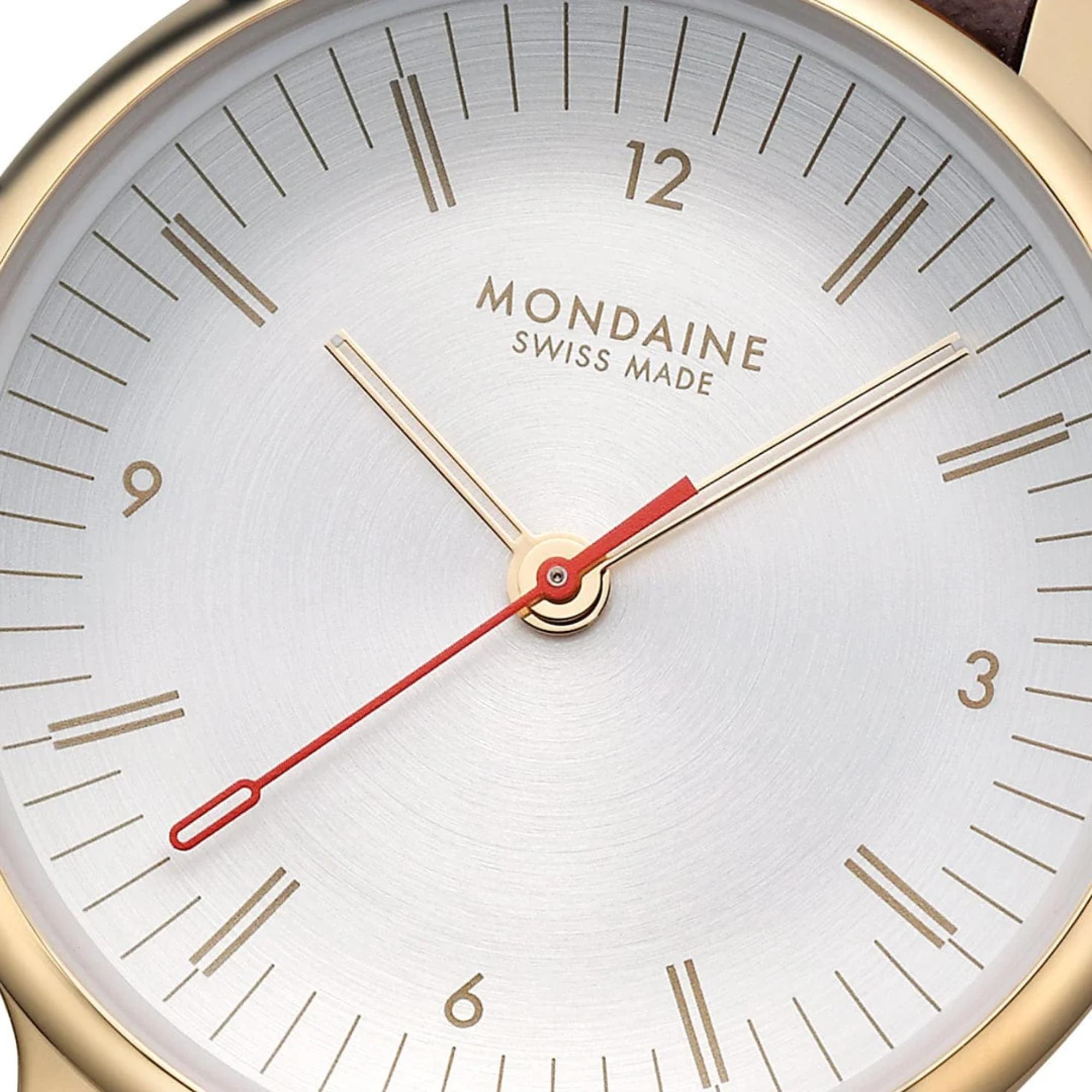 Mondaine Doppio Quarz Off-White Zifferblatt Lederarmband Damen Uhr MLE.33110.LGV
