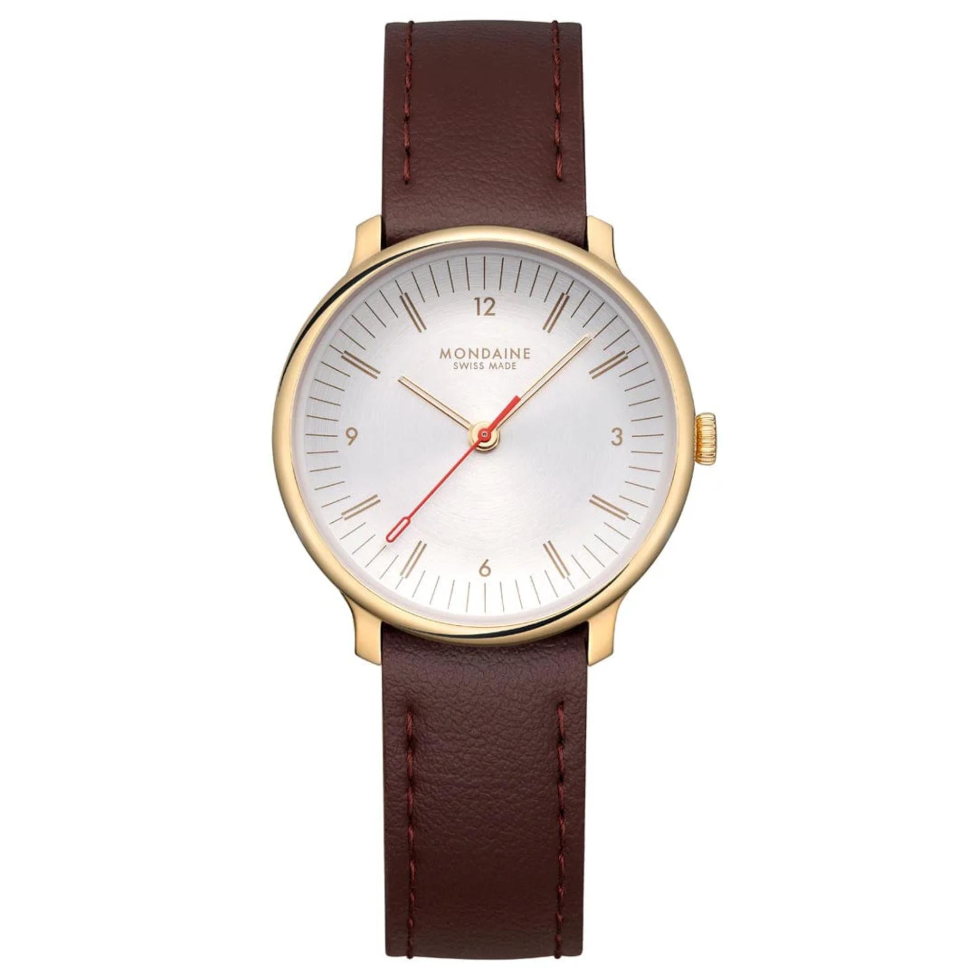 Mondaine Doppio Quarz Off-White Zifferblatt Lederarmband Damen Uhr MLE.33110.LGV