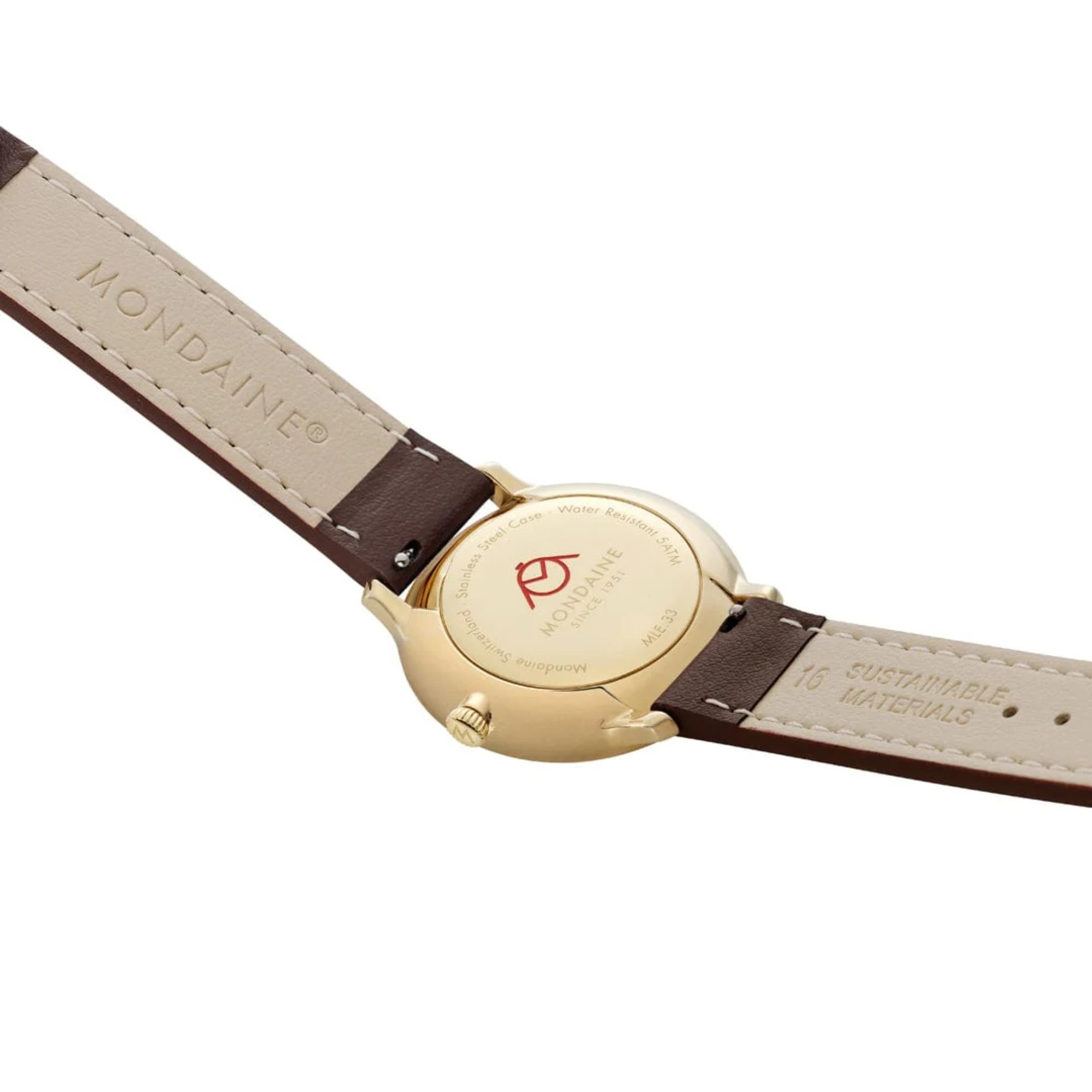 Mondaine Doppio Quarz Off-White Zifferblatt Lederarmband Damen Uhr MLE.33110.LGV