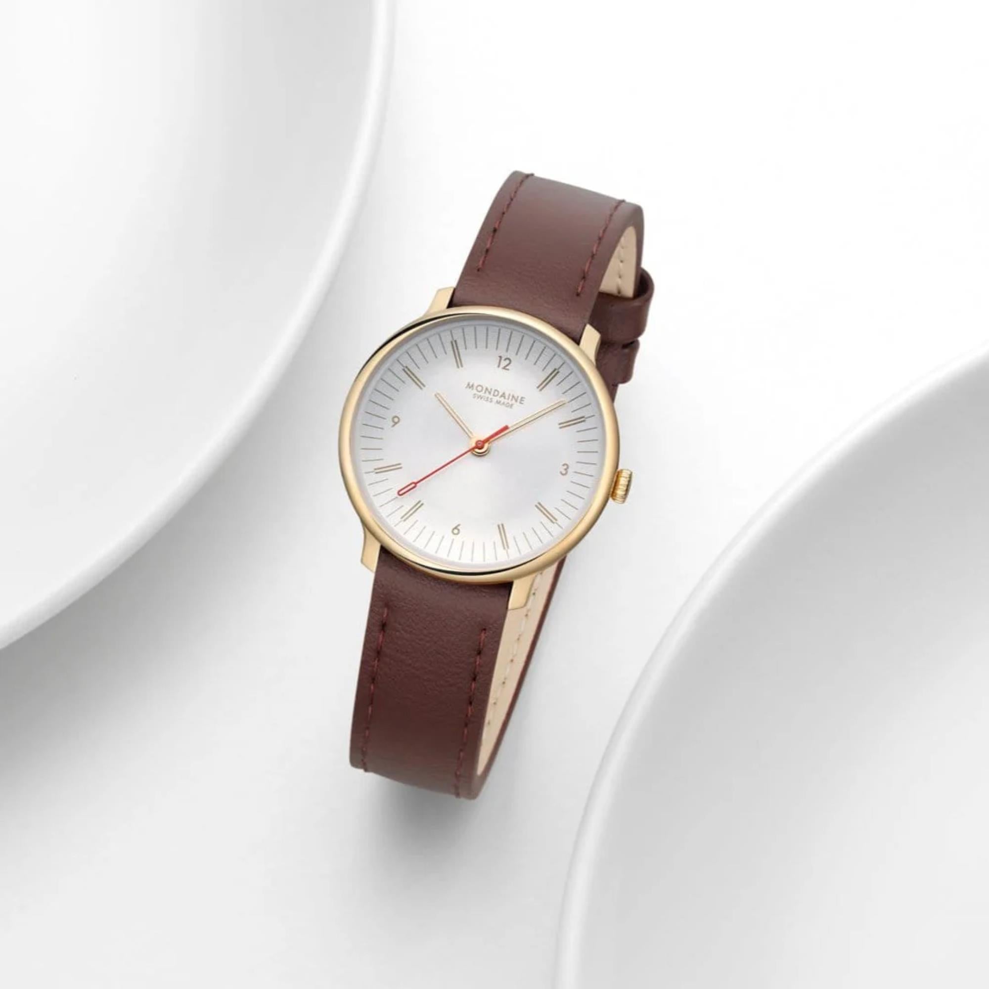Mondaine Doppio Quarz Off-White Zifferblatt Lederarmband Damen Uhr MLE.33110.LGV