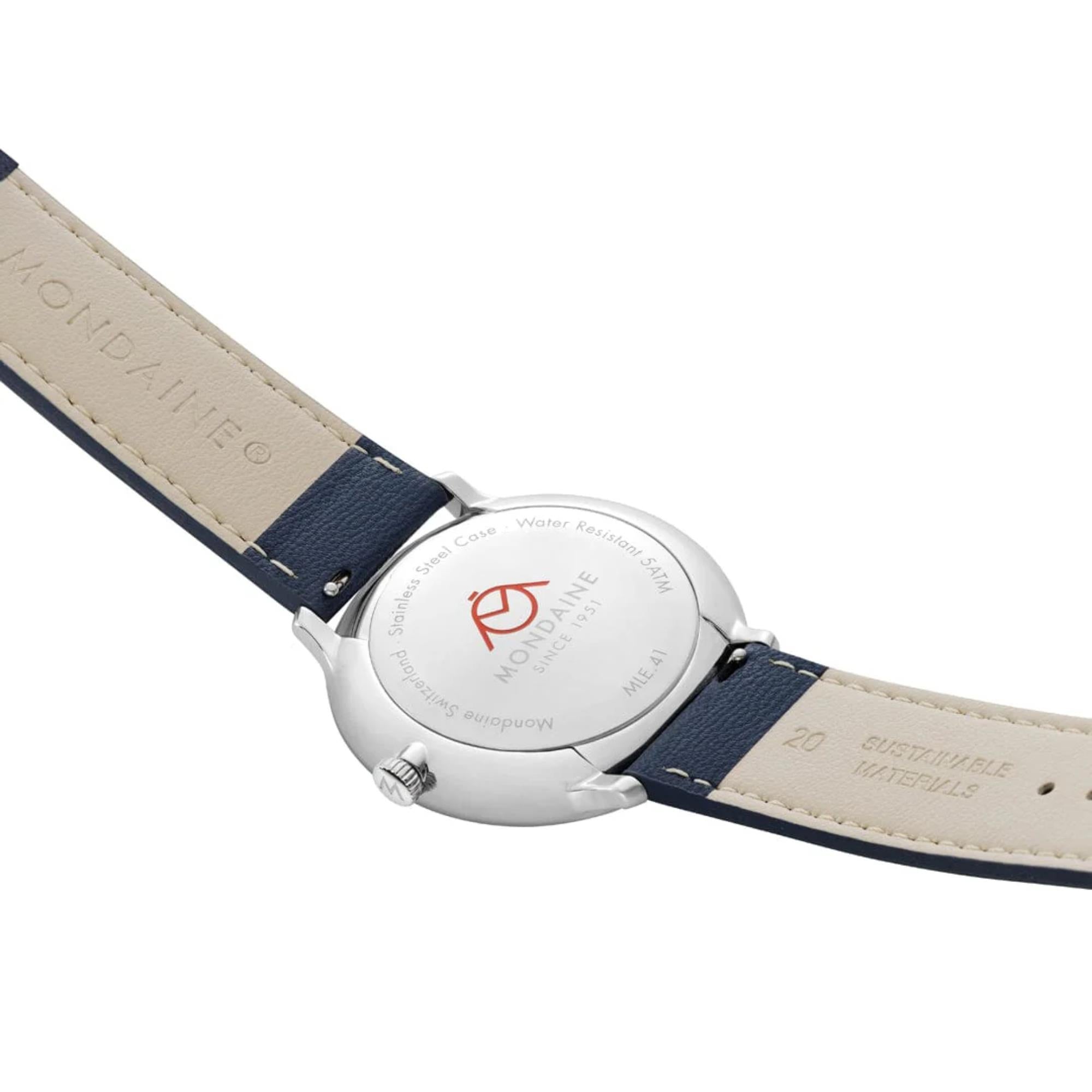 Mondaine Doppio Solar White Dial Leather Strap Men's Watch MLE.41910.LDV