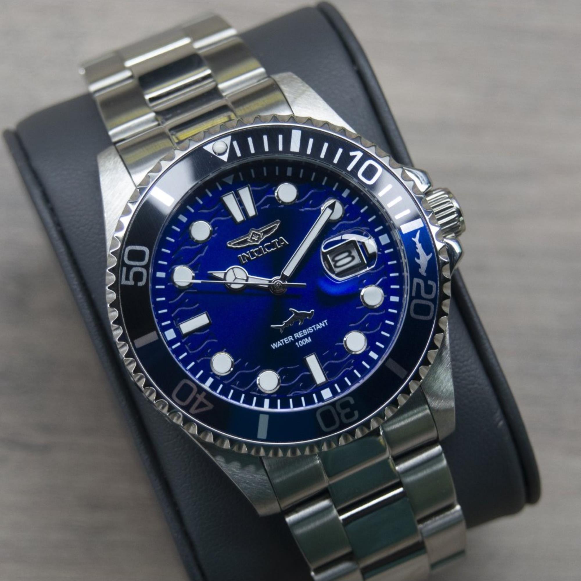 Invicta Pro Diver Quarz Blaues Zifferblatt Stahlarmband Herrenarmbanduhr 44716