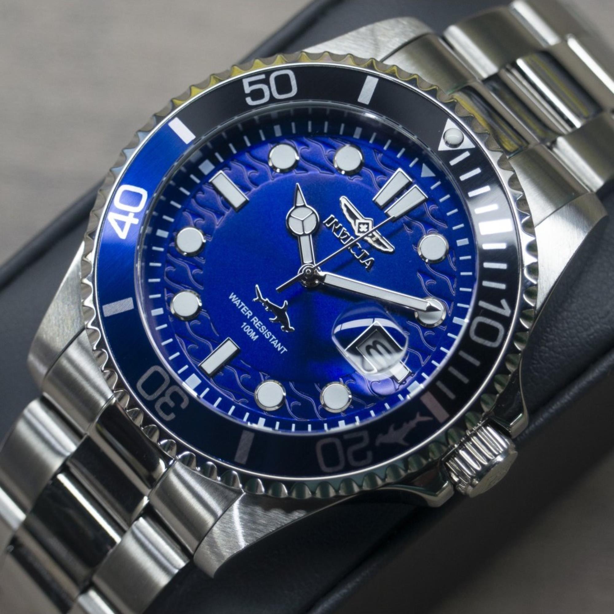 Invicta Pro Diver Quarz Blaues Zifferblatt Stahlarmband Herrenarmbanduhr 44716