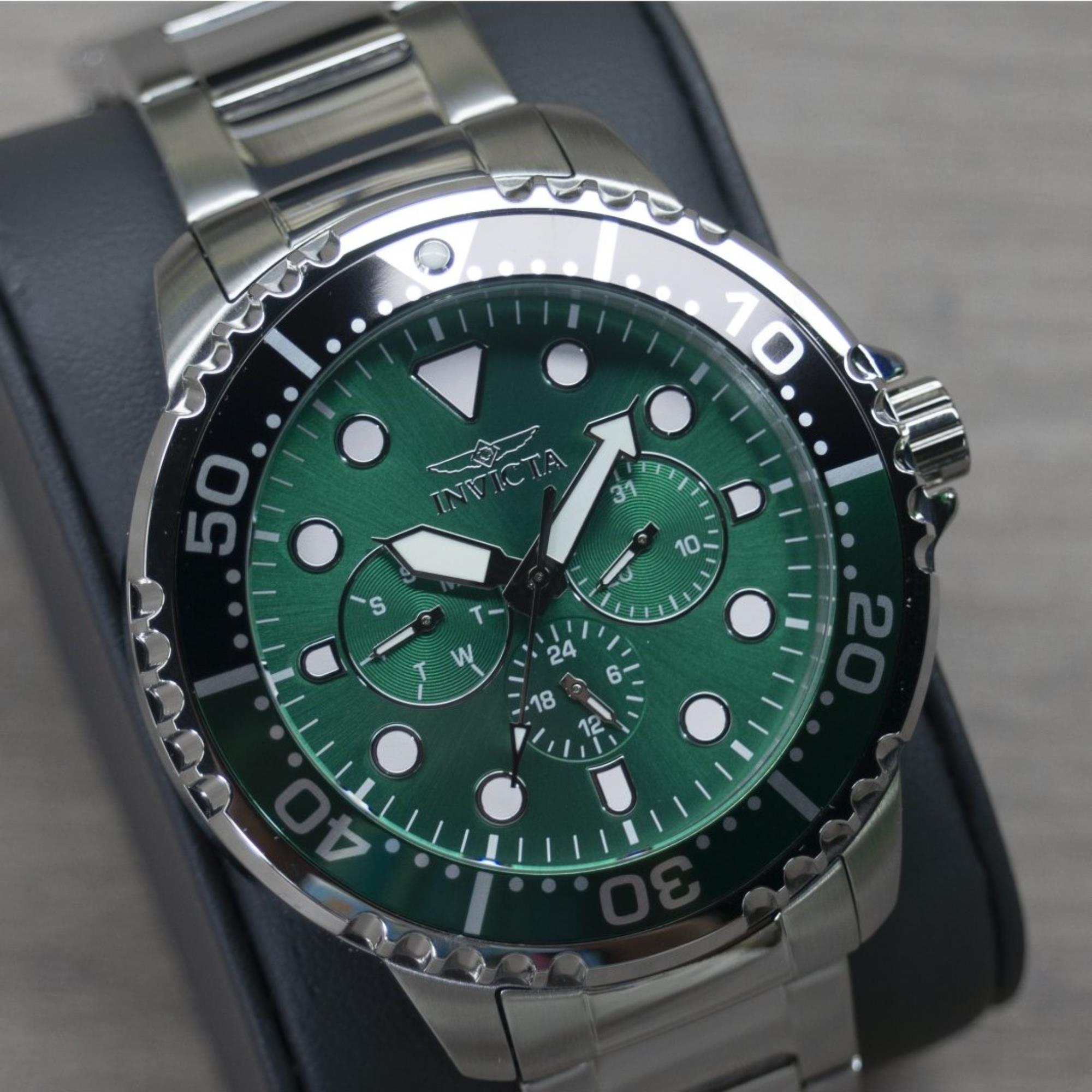 Invicta Pro Diver Quarz Chronograph Grünes Zifferblatt Stahlarmband Herren Uhr 47228