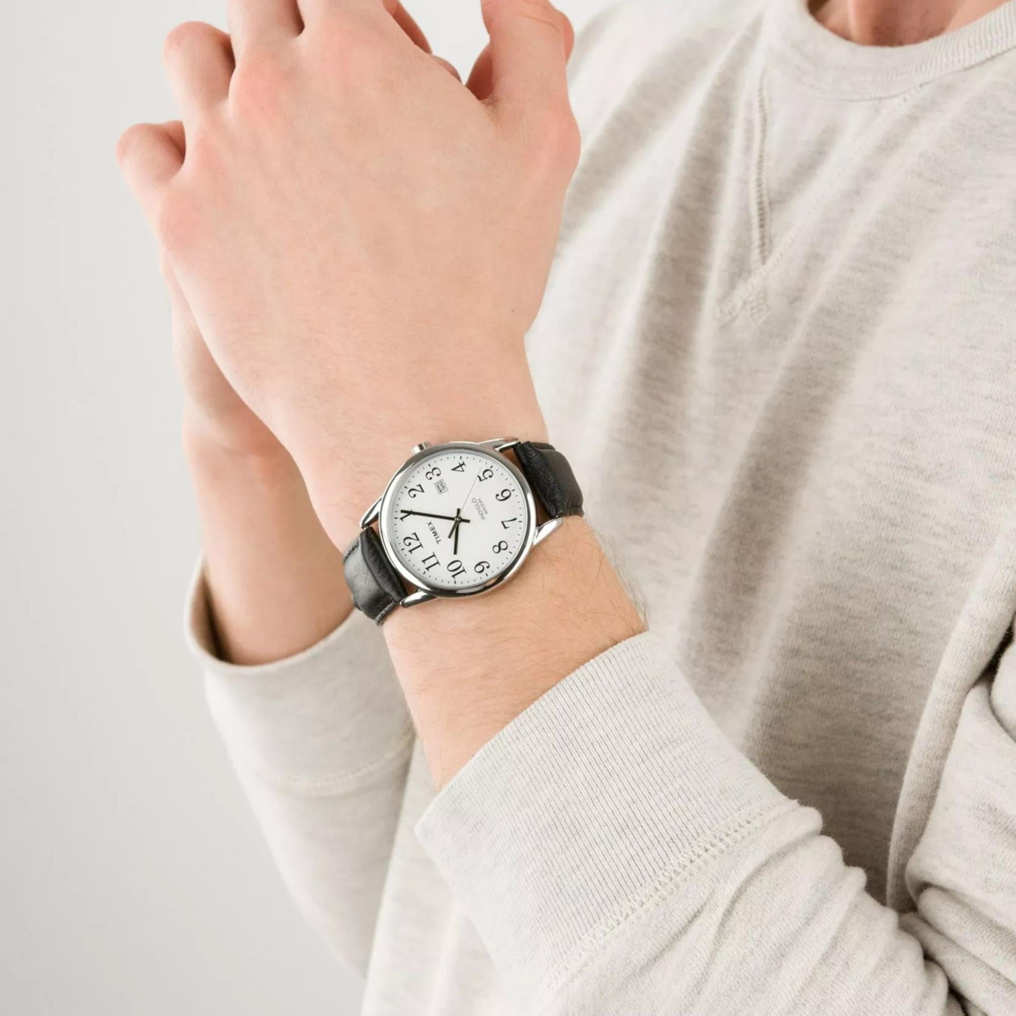 Timex Easy Reader 38mm Weißes Zifferblatt Leder Herren Quarz Uhr TW2P75600