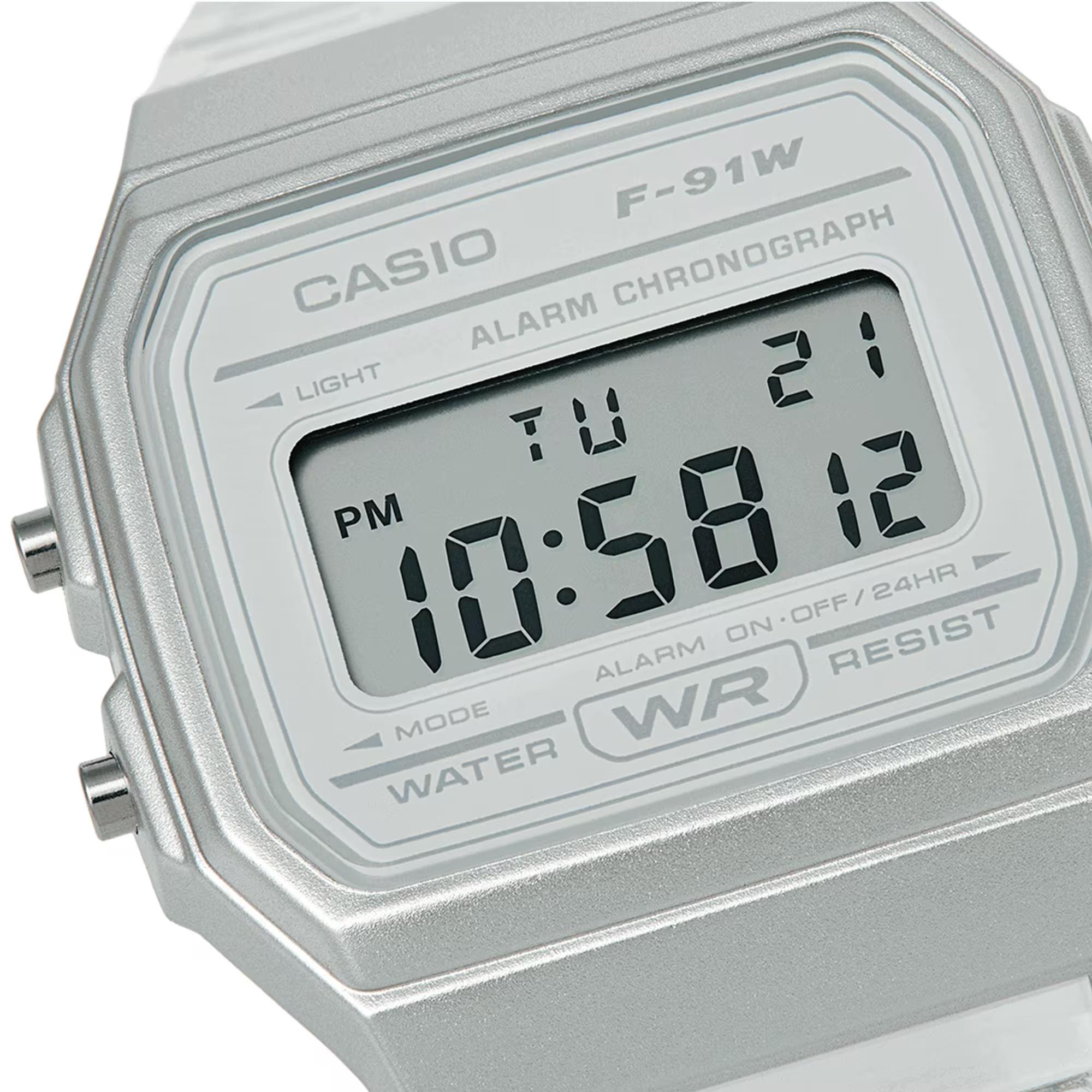 Casio Vintage Digital Quarz Klarsicht Harzarmband Uhr F-91WS-7EF