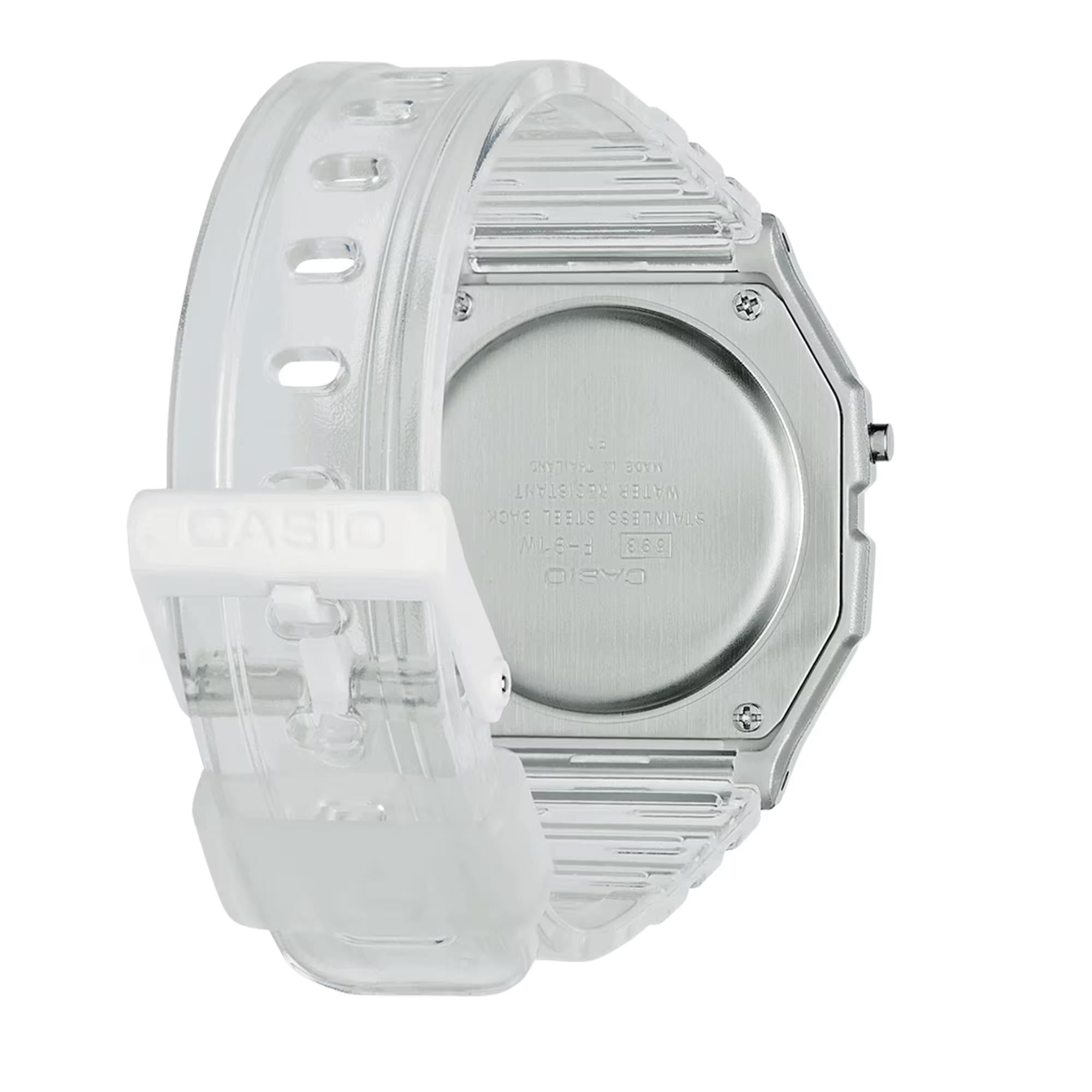 Casio Vintage Digital Quarz Klarsicht Harzarmband Uhr F-91WS-7EF
