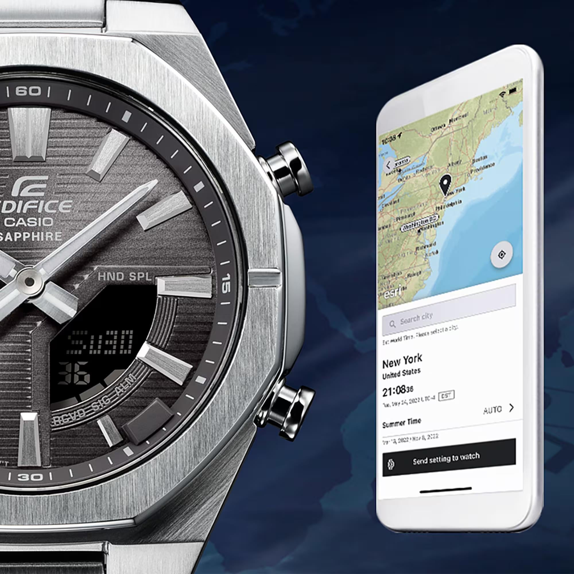 Casio Edifice Solarbetriebene Graues Zifferblatt Stahlarmband Herren Uhr ECB-S10D-8AEF