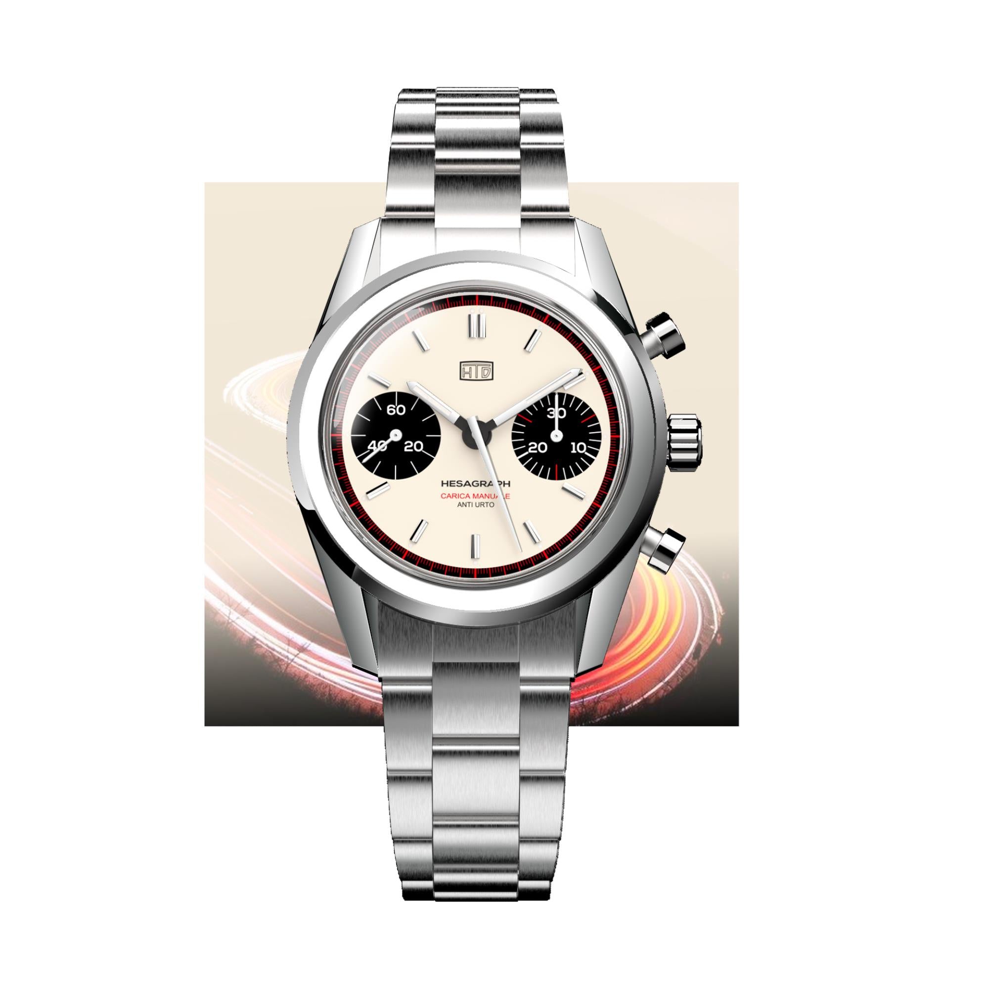 HTD Hesagraph Cannoli Chronograph Cream Dial Steel Strap Men's Watch H19F25C