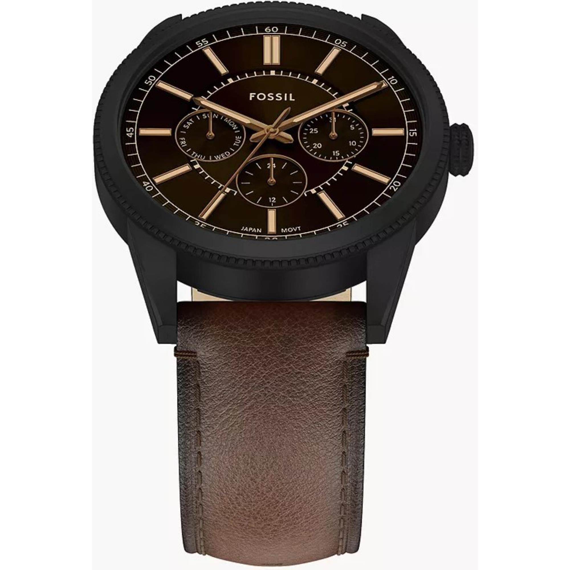 Fossil Pearson 42mm Chronograph Black Dial Leather Mens Quartz Watch FS6138