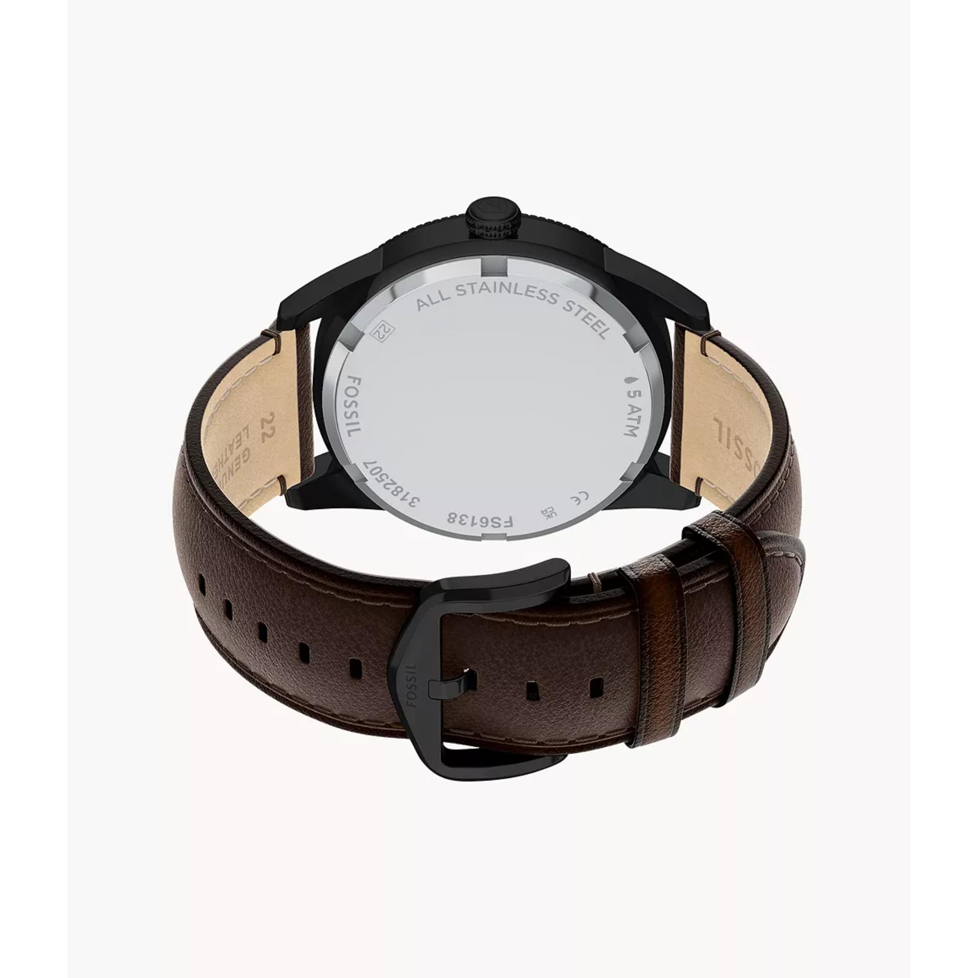 Fossil Pearson 42mm Chronograph Black Dial Leather Mens Quartz Watch FS6138