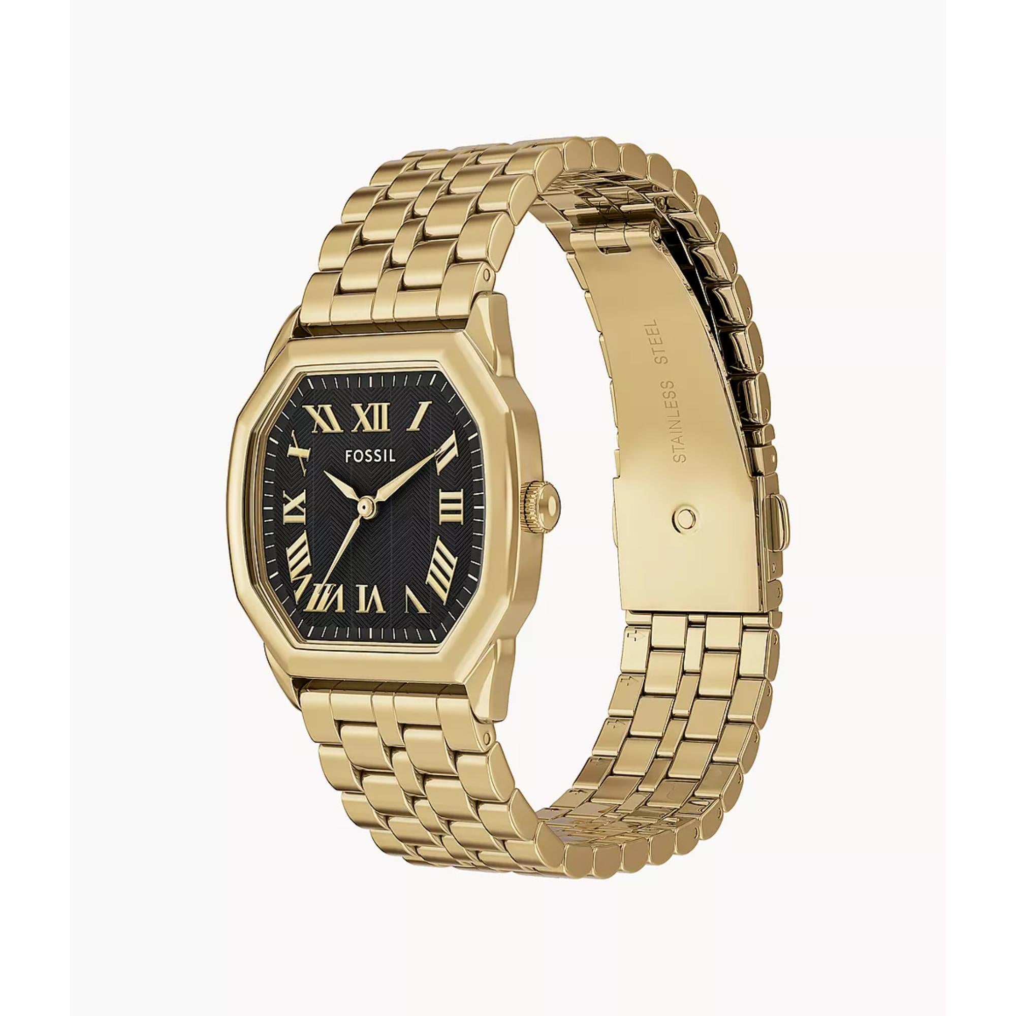 Fossil Harlow 27mm Damen Quarz Uhr mit schwarzem Zifferblatt und Stahlband ES5433