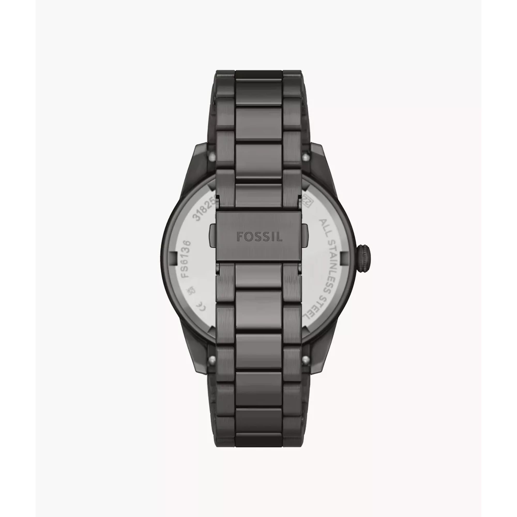 Fossil Pearson 42mm Chronograph Schwarzes Zifferblatt Stahl Herren Quarz Uhr FS6136
