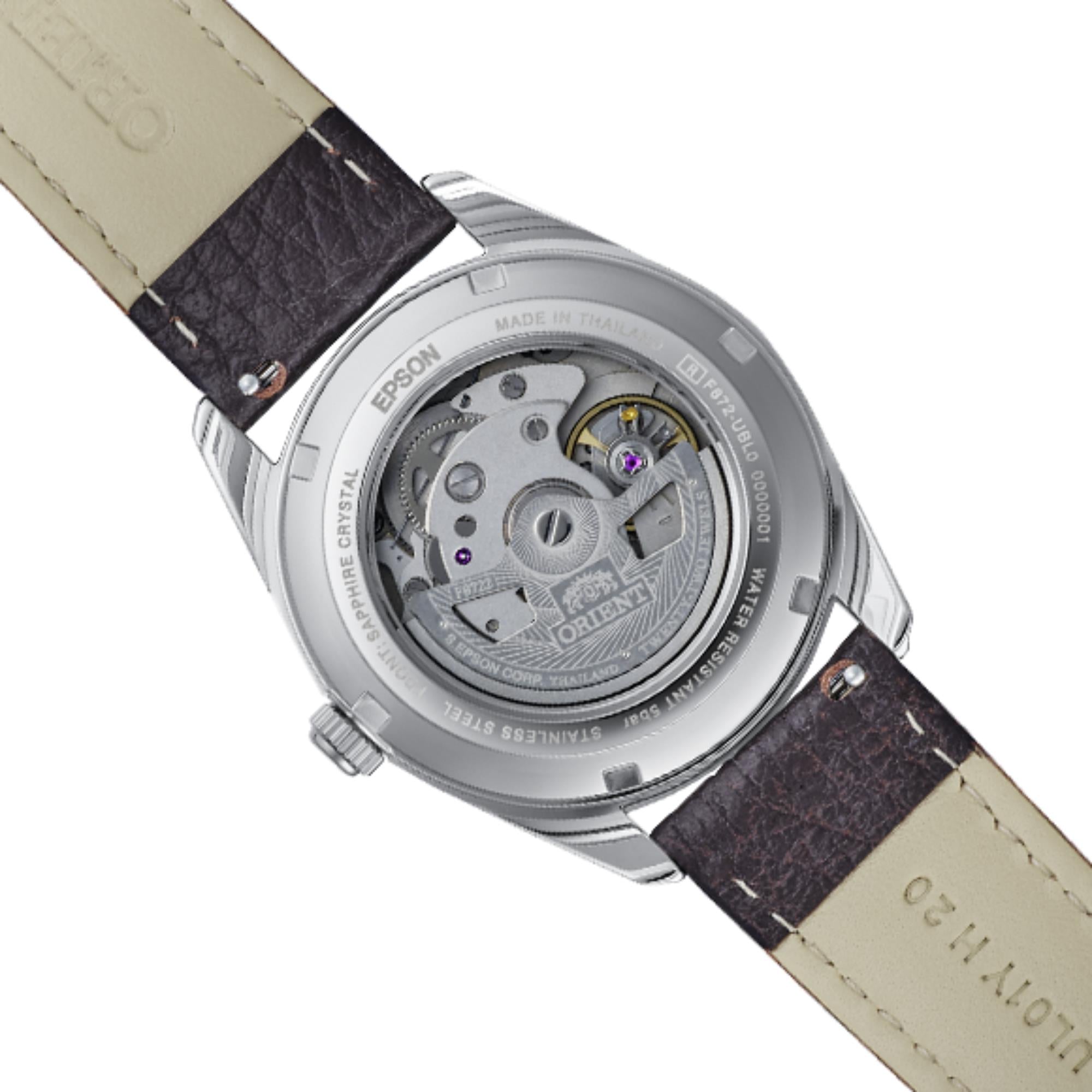 Exhibition caseback of the Orient Stretto automatic watch