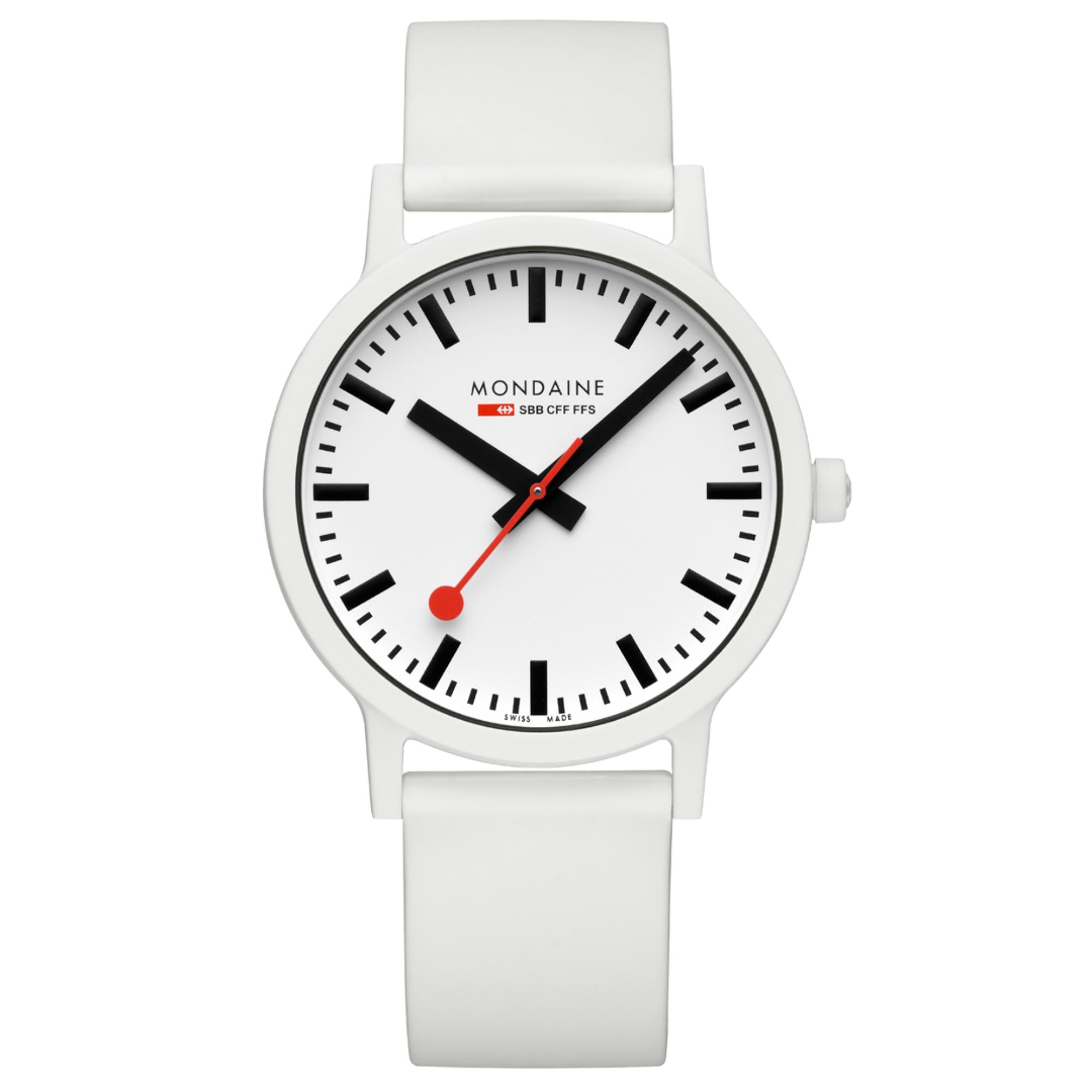 Mondaine Essence 41mm Weißes Zifferblatt Silikon Herren Quarz Uhr MS1.41110.RA