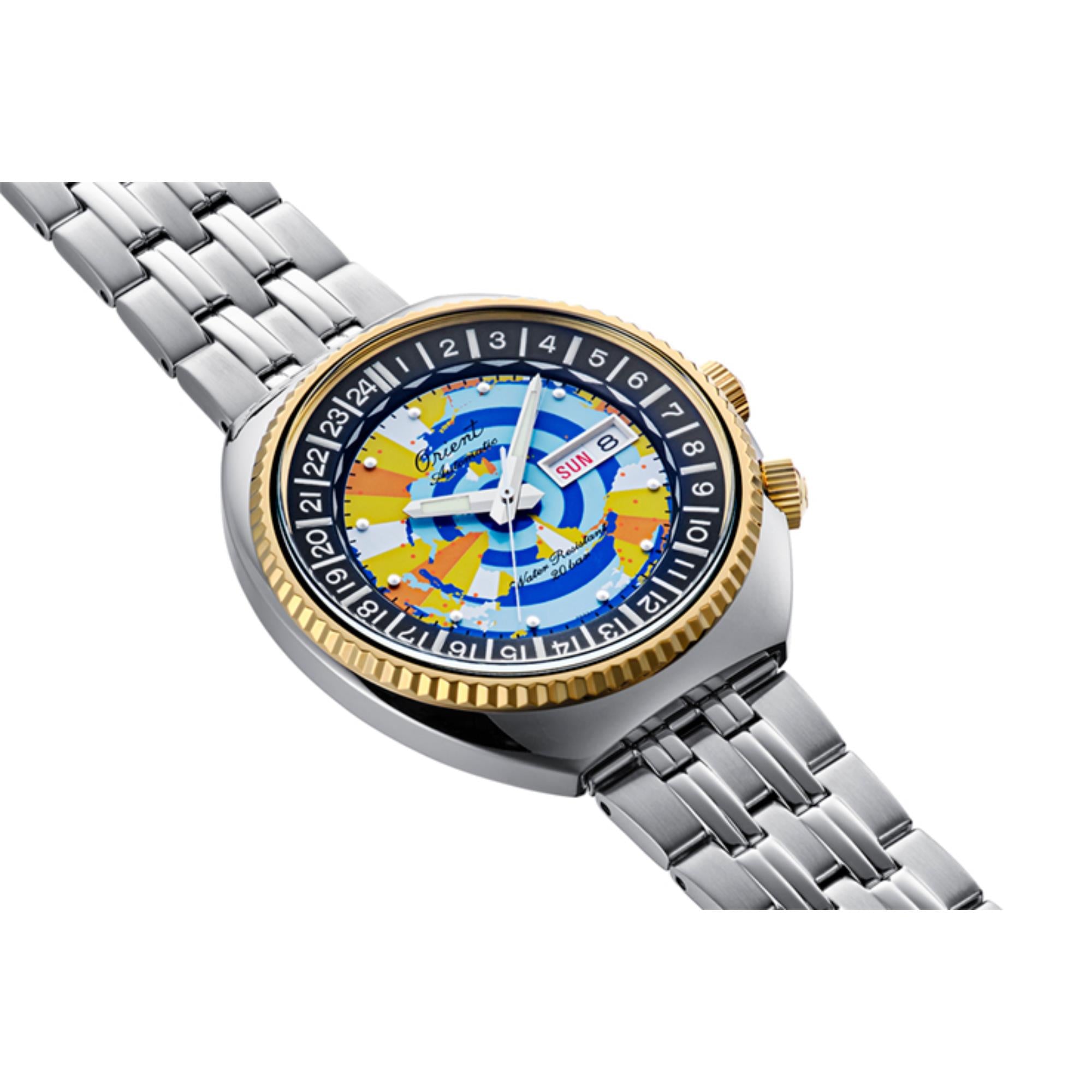 Orient Revival 43.5mm World Map Mako 75th Anniversary Limited Edition Multicoloured Dial Steel Mens Automatic Watch RA-AA0E08Y39B