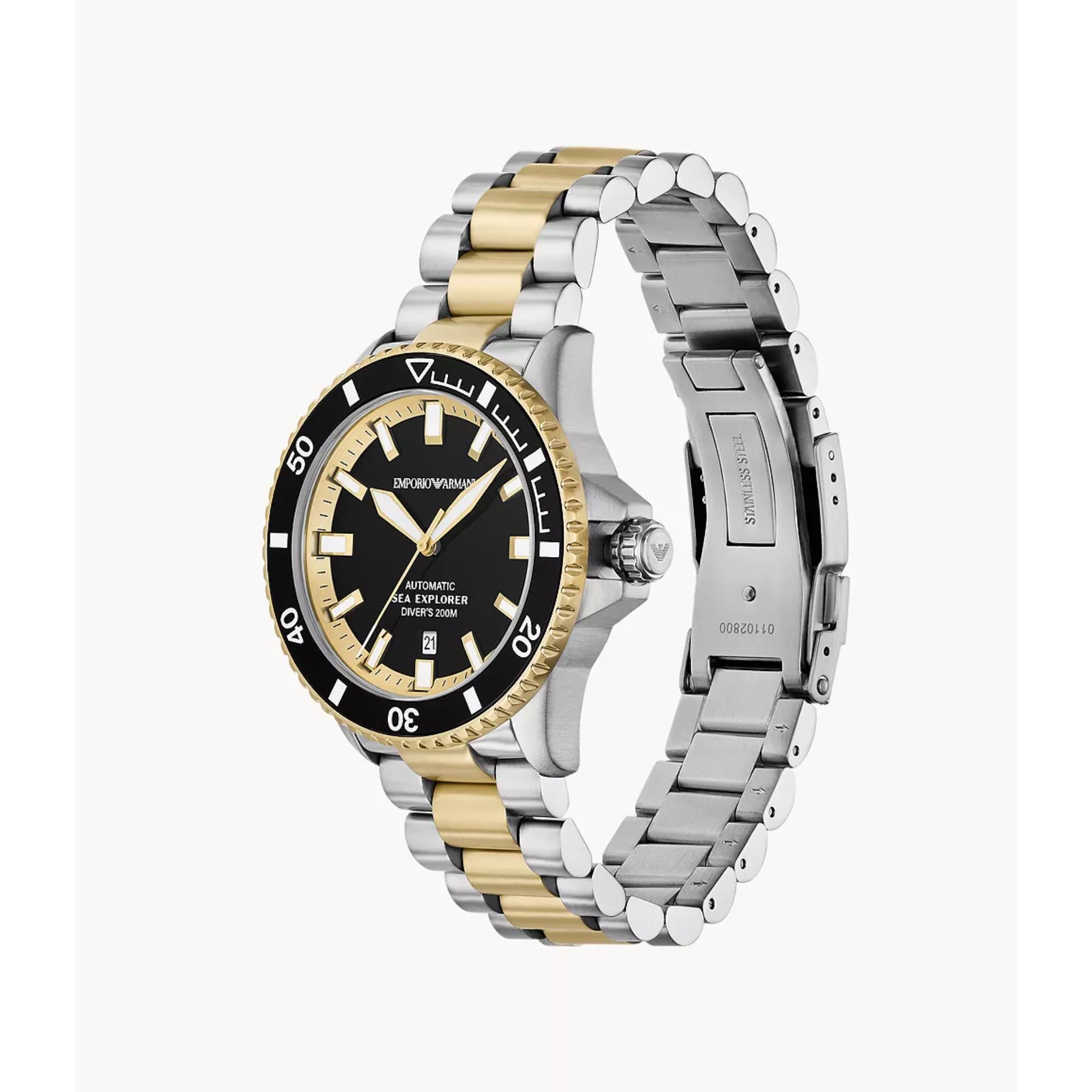 Emporio Armani Sea Explorer 42mm Schwarzes Zifferblatt Stahl Herren Automatik Uhr AR60089