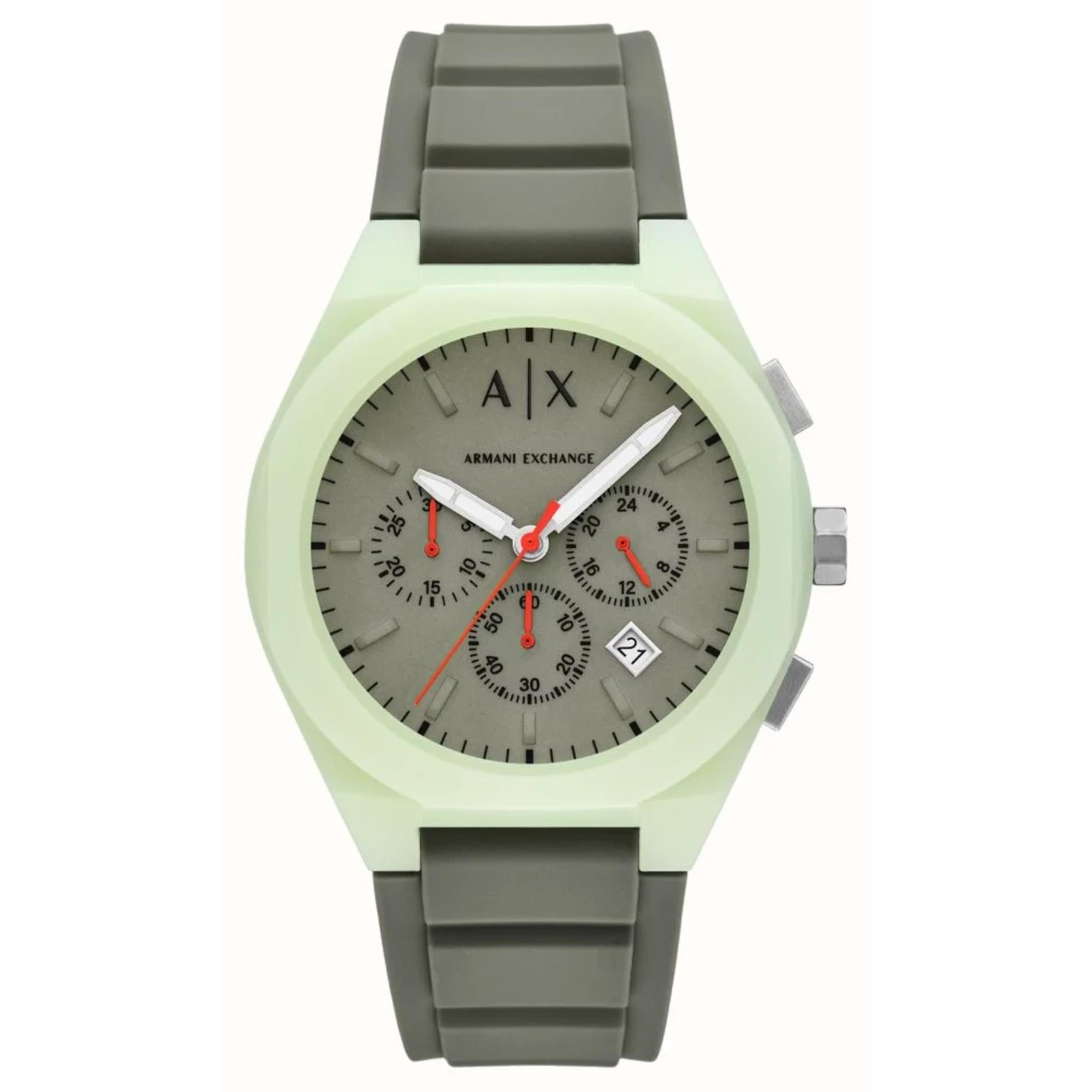 Armani Exchange Sync 44mm Chronograph Khaki Grünes Zifferblatt Silikon Herren Quarz Uhr AX4171