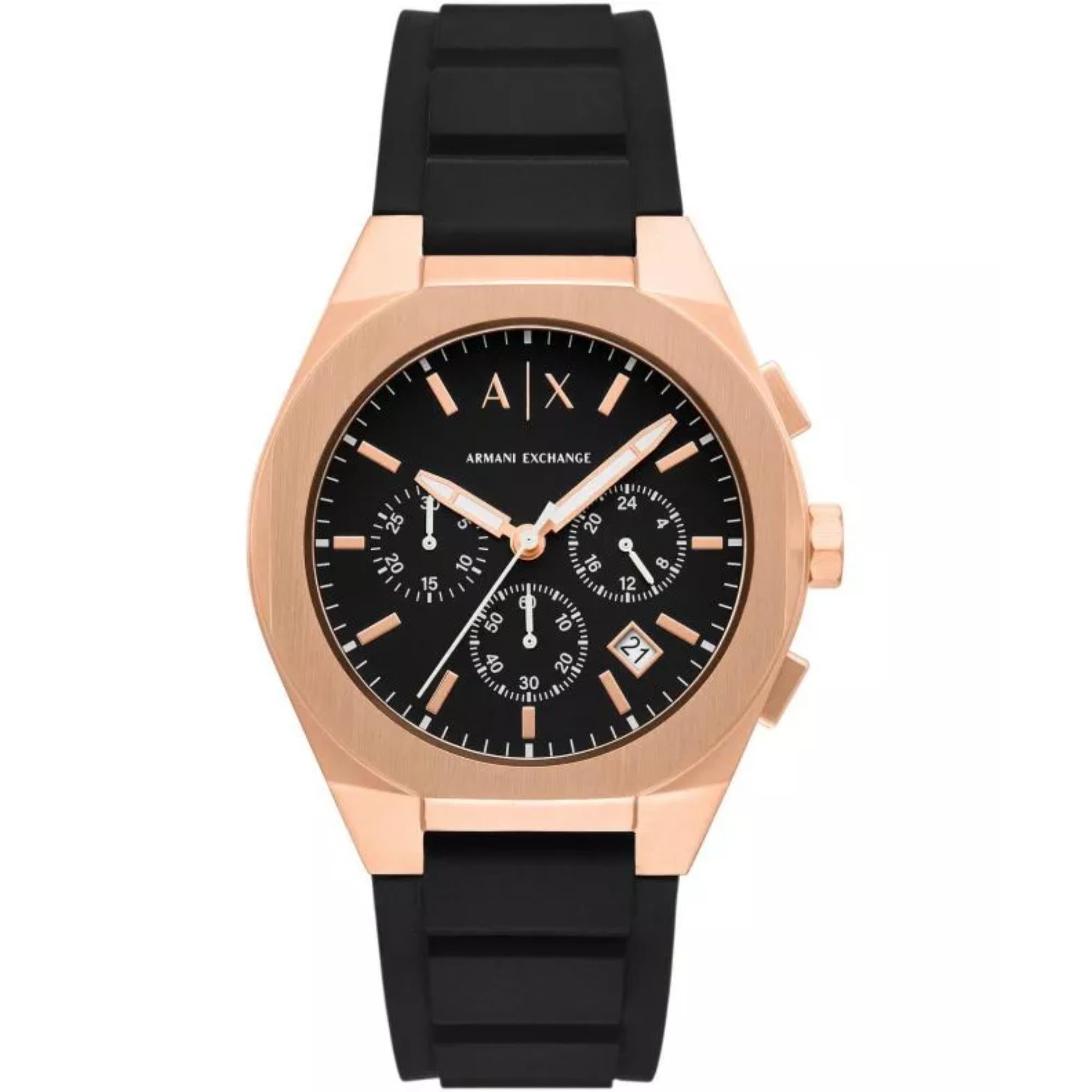 Armani Exchange Sync 42mm Chronograph Schwarzes Zifferblatt Silikon Herren Quarz Uhr AX4190
