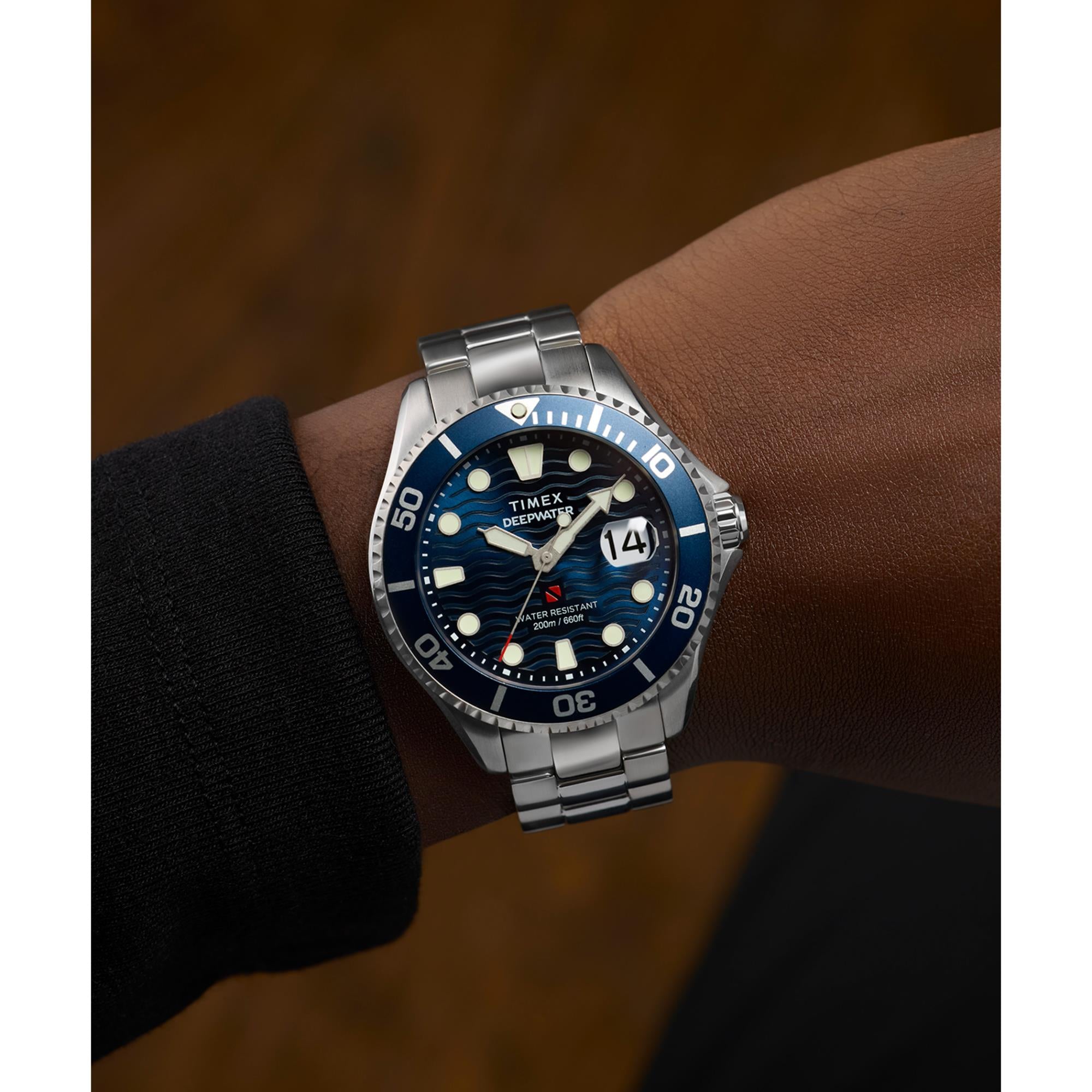 Timex Deep water 44mm Blue Dial Steel Mens Quartz Watch TW2W81900