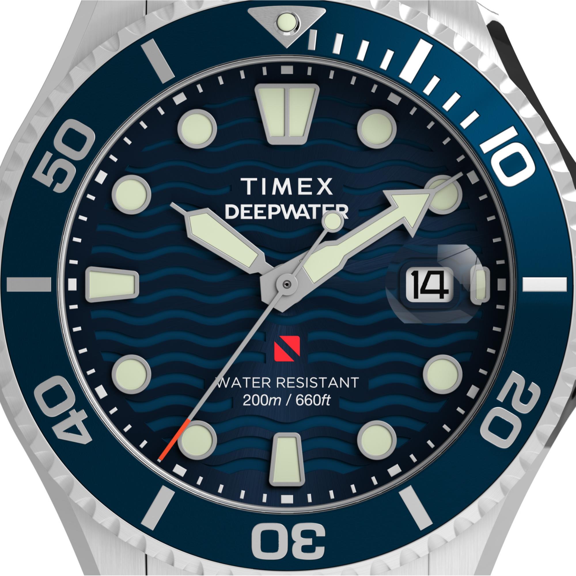 Timex Deep water 44mm Blue Dial Steel Mens Quartz Watch TW2W81900