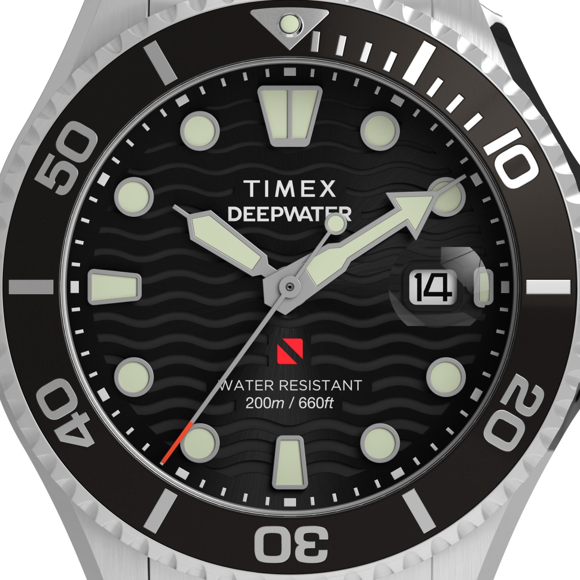 Timex Deep Water 44mm Black Dial Steel Mens Quartz Watch TW2W82000